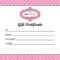 Certificates. Fascinating Gift Certificate Template Word With Regard To Pink Gift Certificate Template