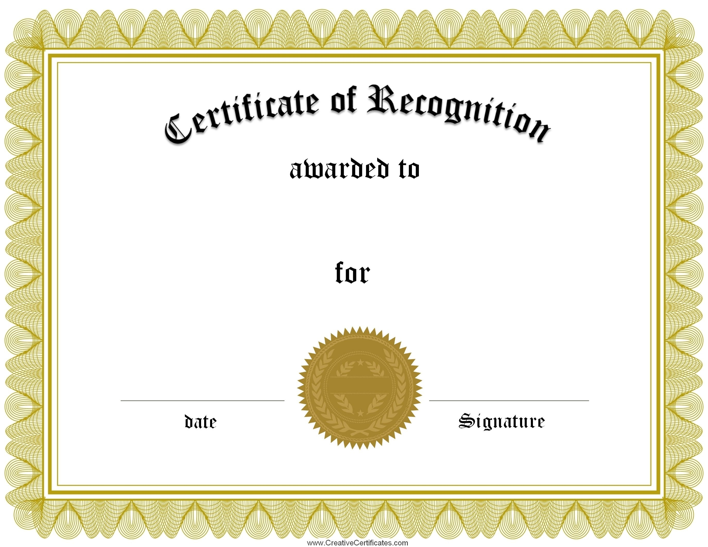 Certificates. Inspiring Recognition Certificate Template With Template For Recognition Certificate