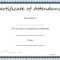 Certificates: Popular Attendance Certificate Template Word Intended For Attendance Certificate Template Word