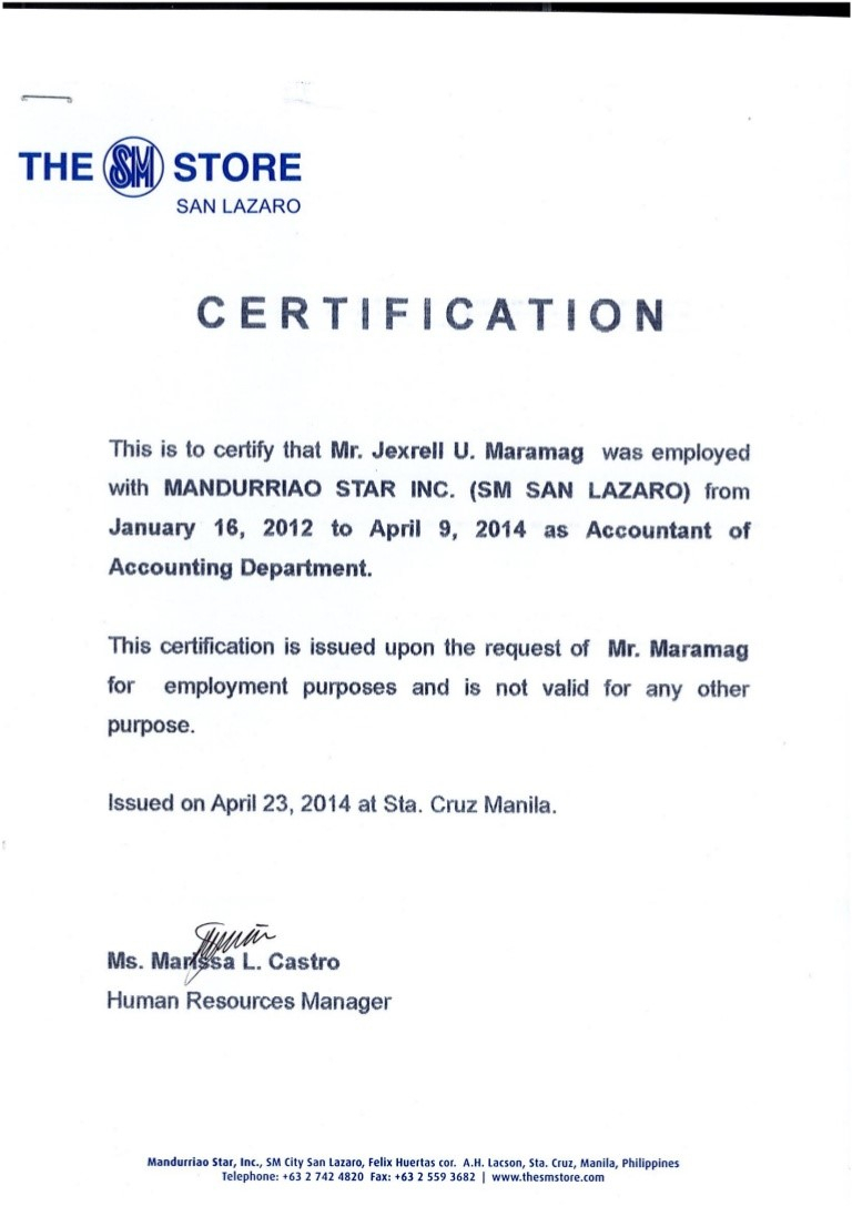 Certificates: Stunning Certificate Of Employment Template Pertaining To Certificate Of Employment Template