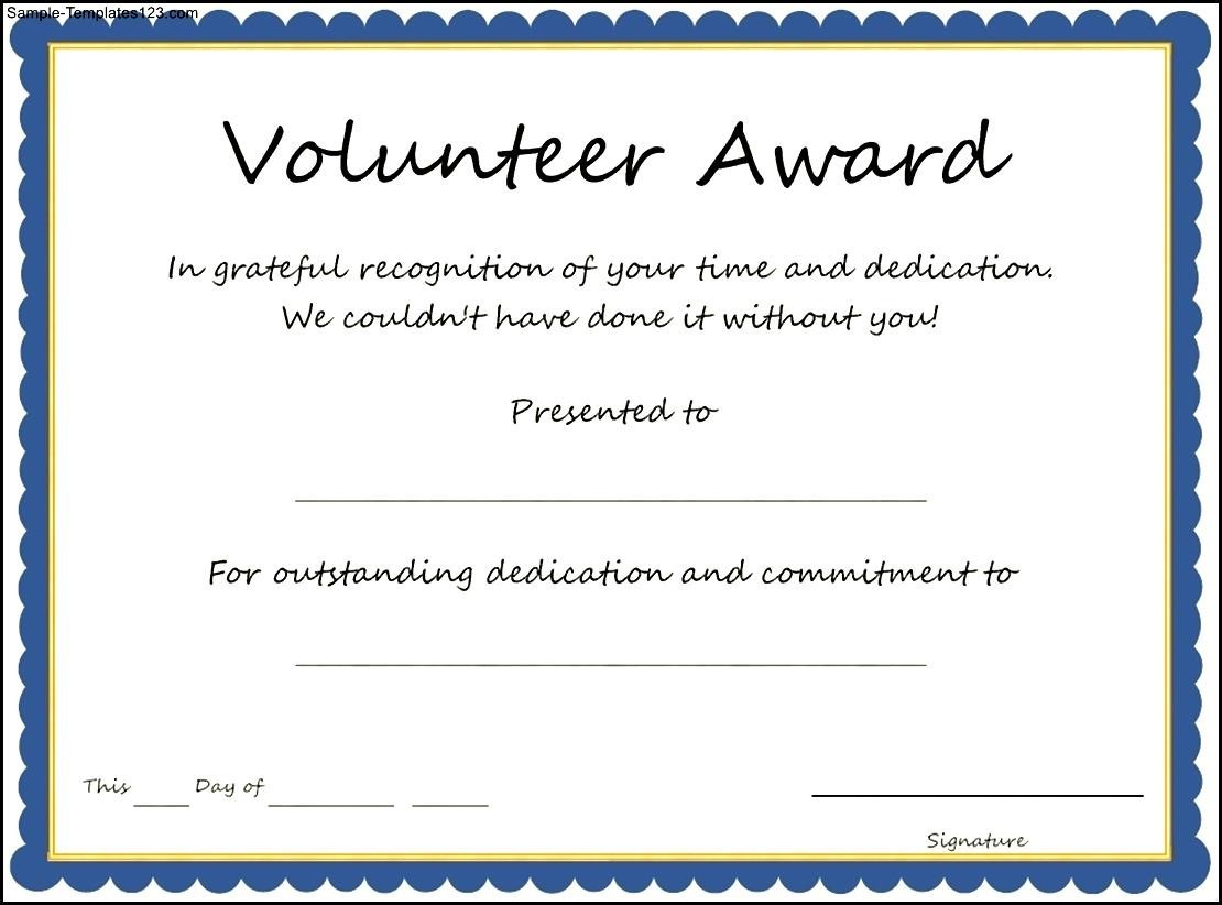 Certificates: Stylish Volunteer Certificate Template Sample With Volunteer Award Certificate Template