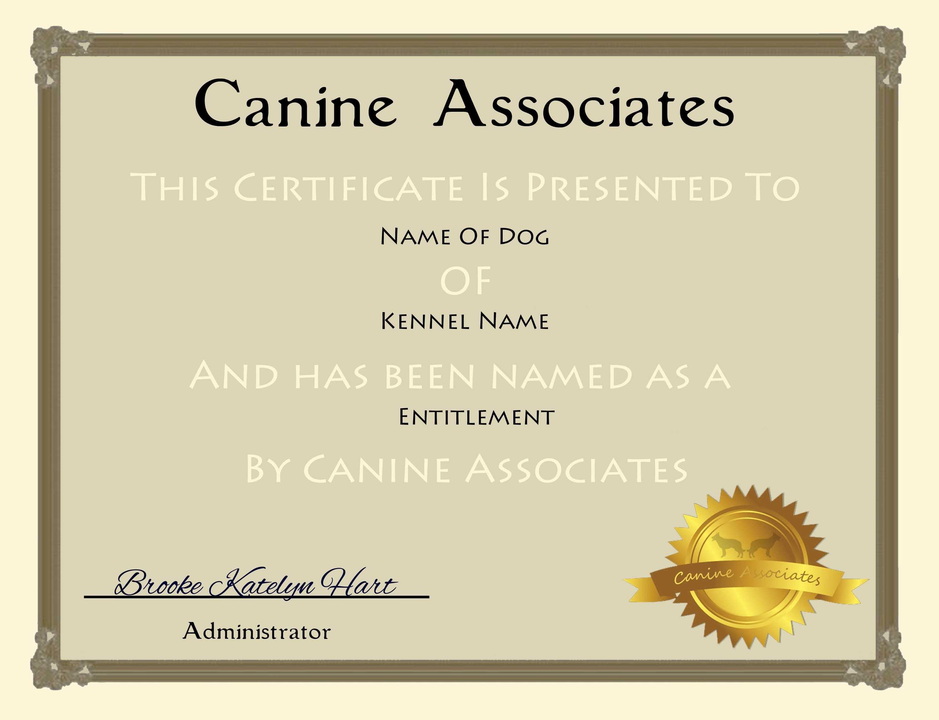 Certificates. Terrific Service Dog Certificate Template Intended For Service Dog Certificate Template