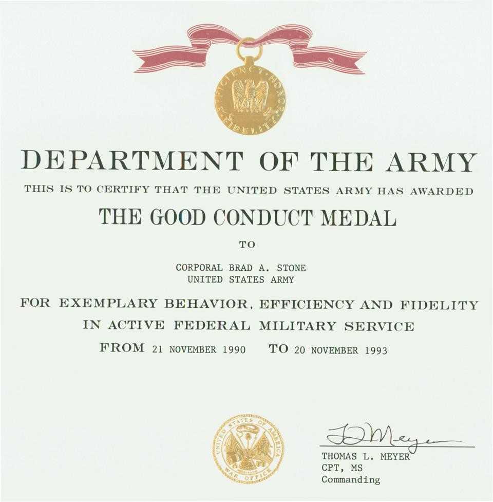 Certificates: Wonderful Good Conduct Certificate Template Pertaining To Army Good Conduct Medal Certificate Template