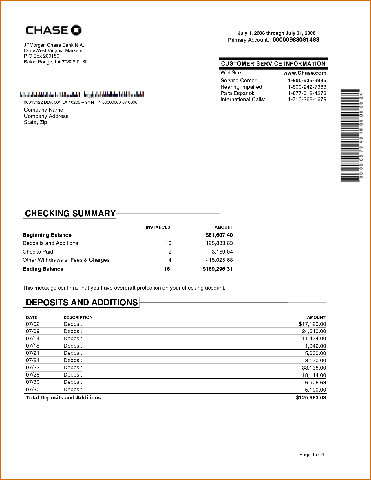 Chase Bank Statement Online Template | Best Template With Regard To Blank Bank Statement Template Download