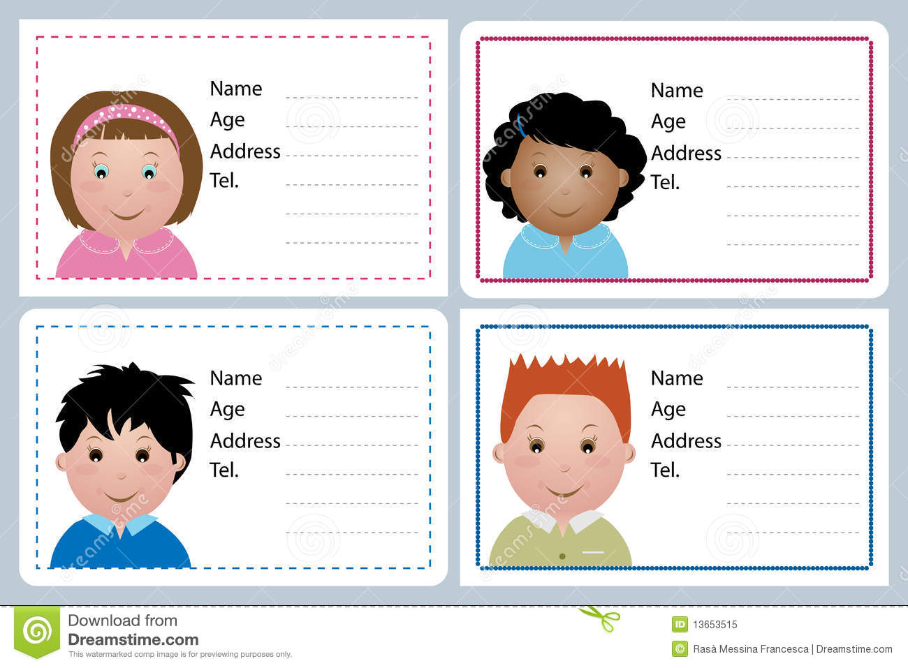 Children Name Card Stock Vector. Illustration Of Pertaining To Id Card Template For Kids