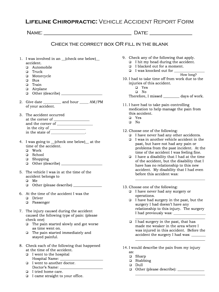 Chiropractic Accident Report Form – Fill Online, Printable With Chiropractic X Ray Report Template