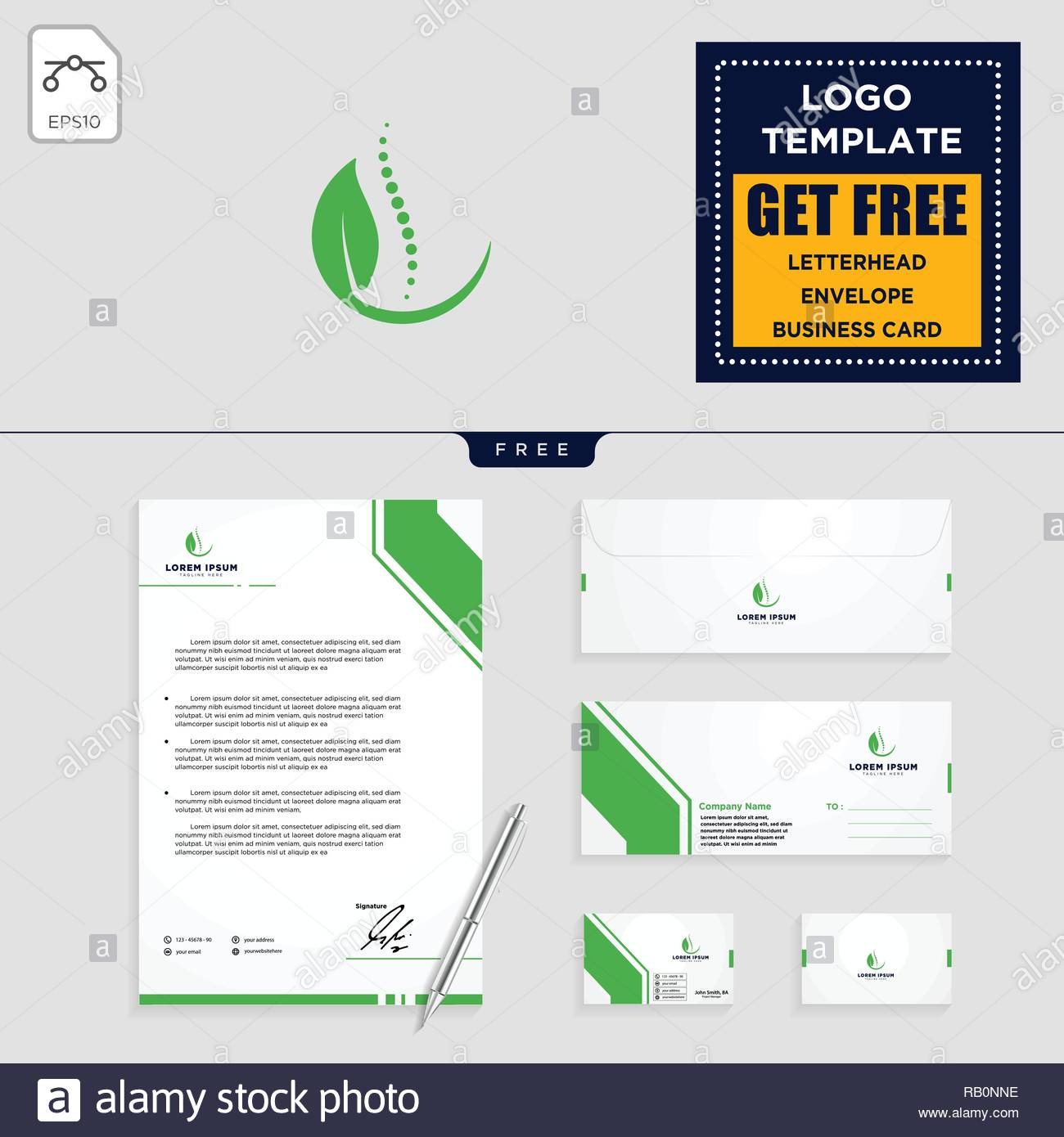 Chiropractic Leaf Logo Template Vector Illustration And In Business Card Letterhead Envelope Template