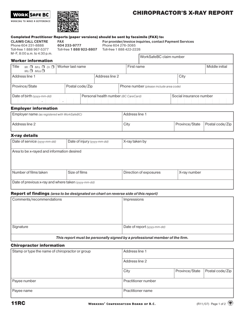 Chiropractor's X Ray Report (Form 11Rc) With Regard To Chiropractic X Ray Report Template