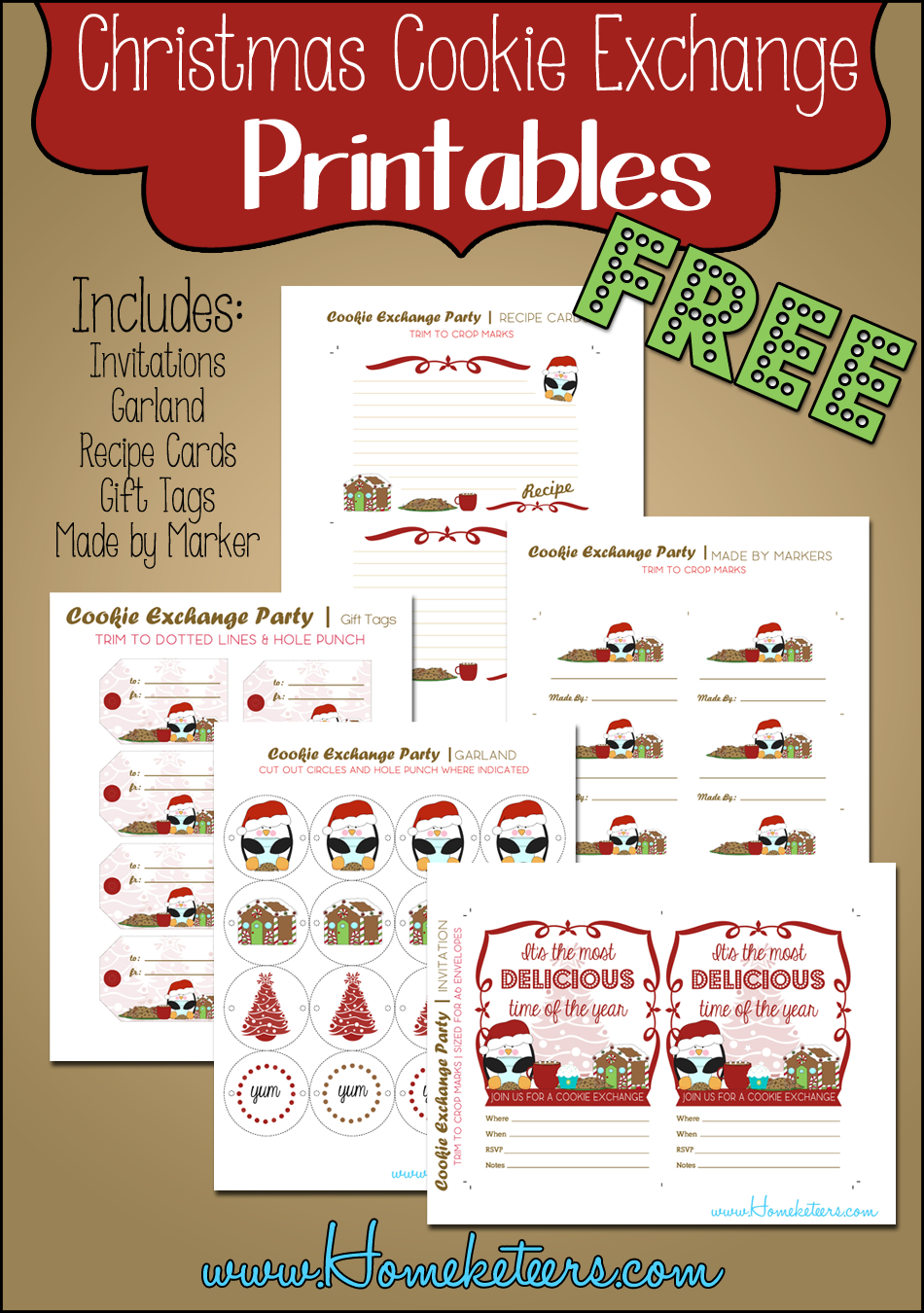 Christmas Cookie Exchange Printables Penguin Theme ~ Free Pertaining To Cookie Exchange Recipe Card Template