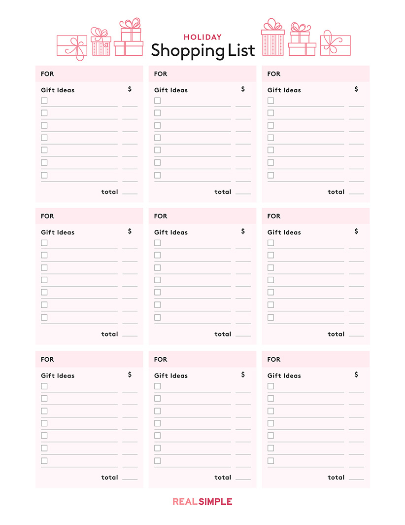 Christmas Shopping List Template | Real Simple In Christmas Card List Template