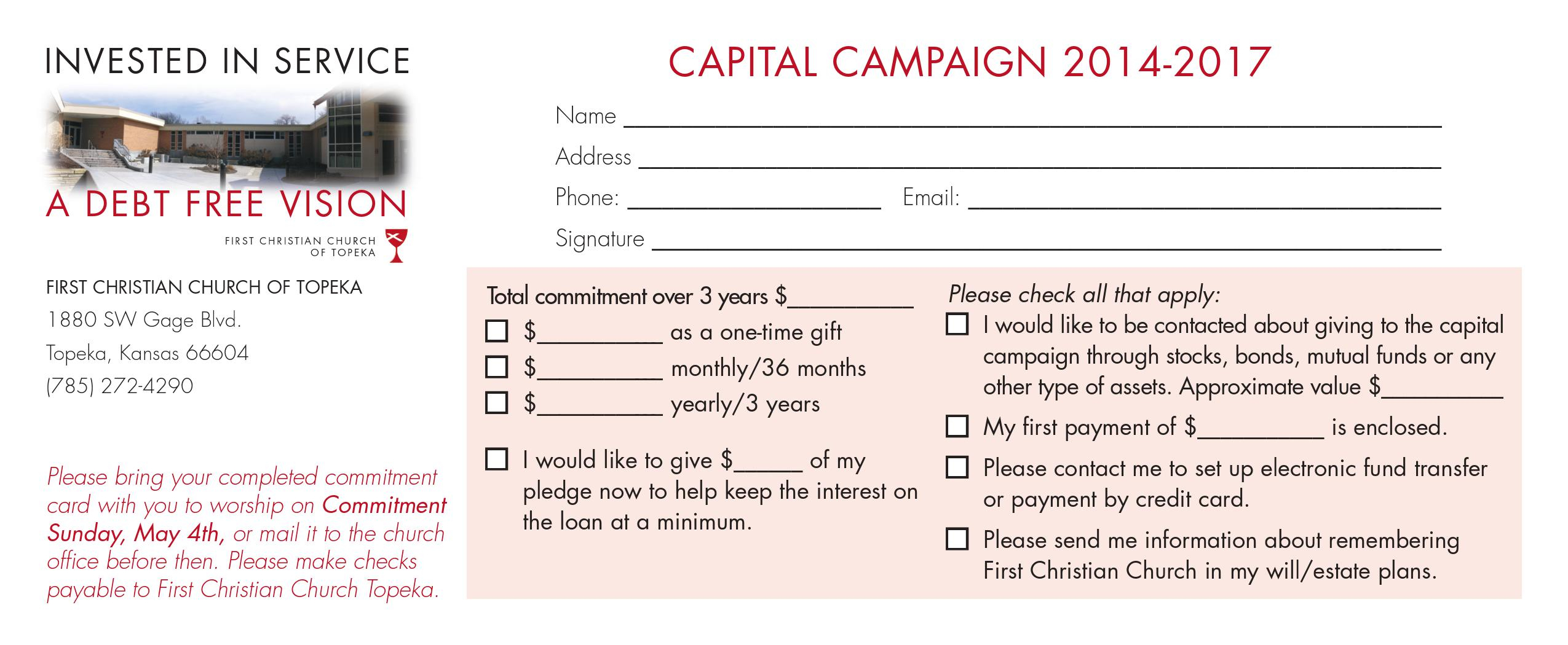 Church Capital Campaign Pledge Card Samples Intended For Church Pledge Card Template