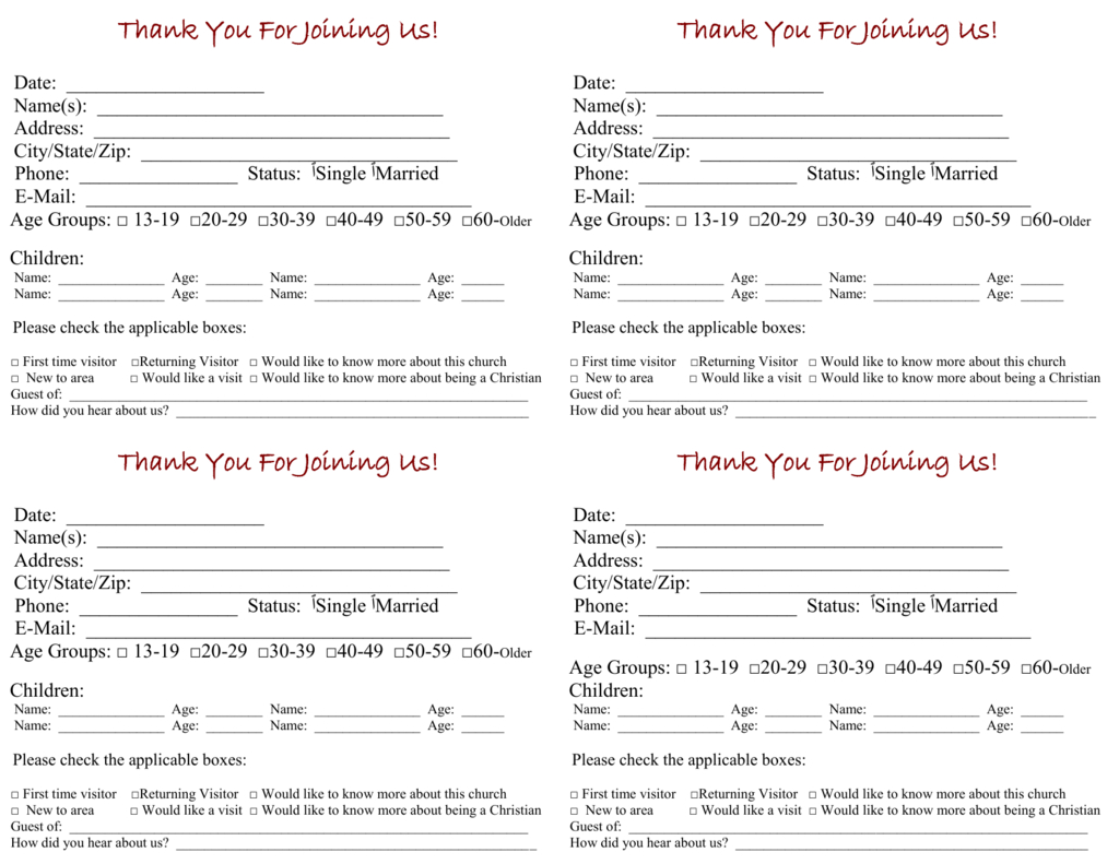 Church Visitor Card Template For Church Visitor Card Template