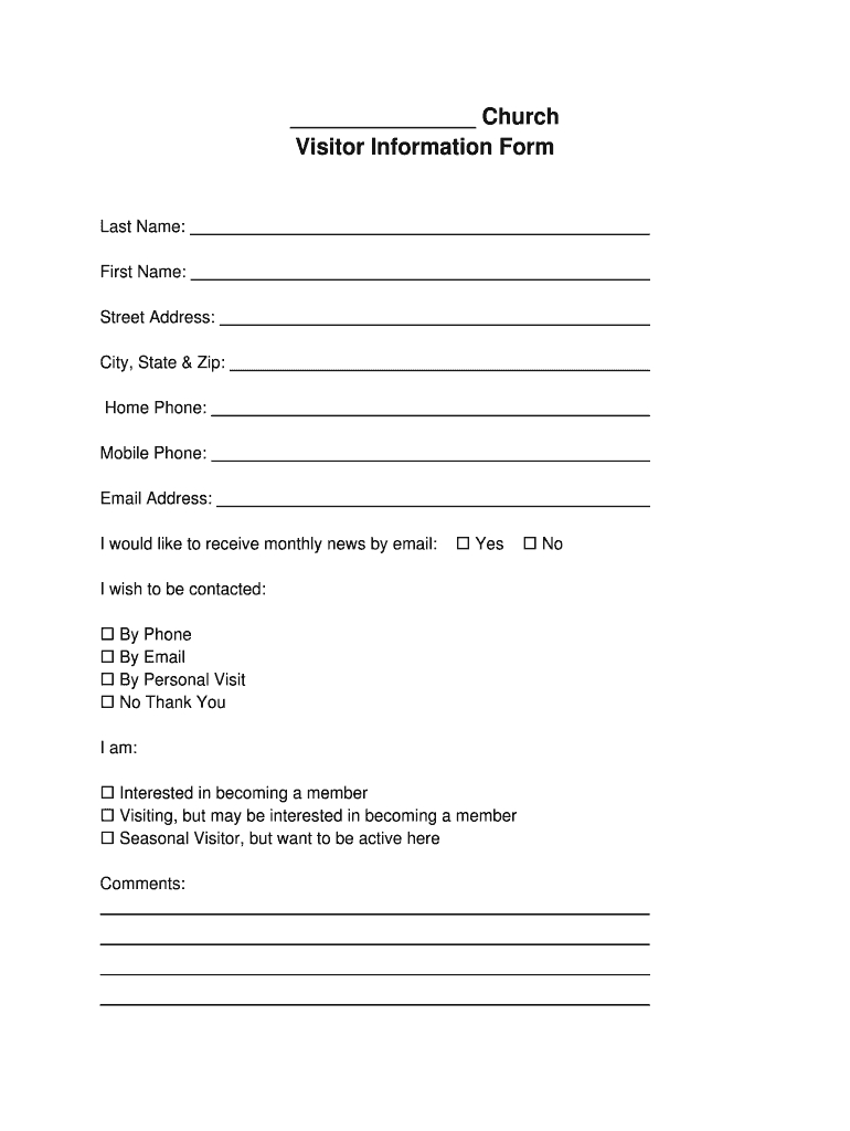 Church Visitor Form Pdf – Fill Online, Printable, Fillable Pertaining To Church Visitor Card Template