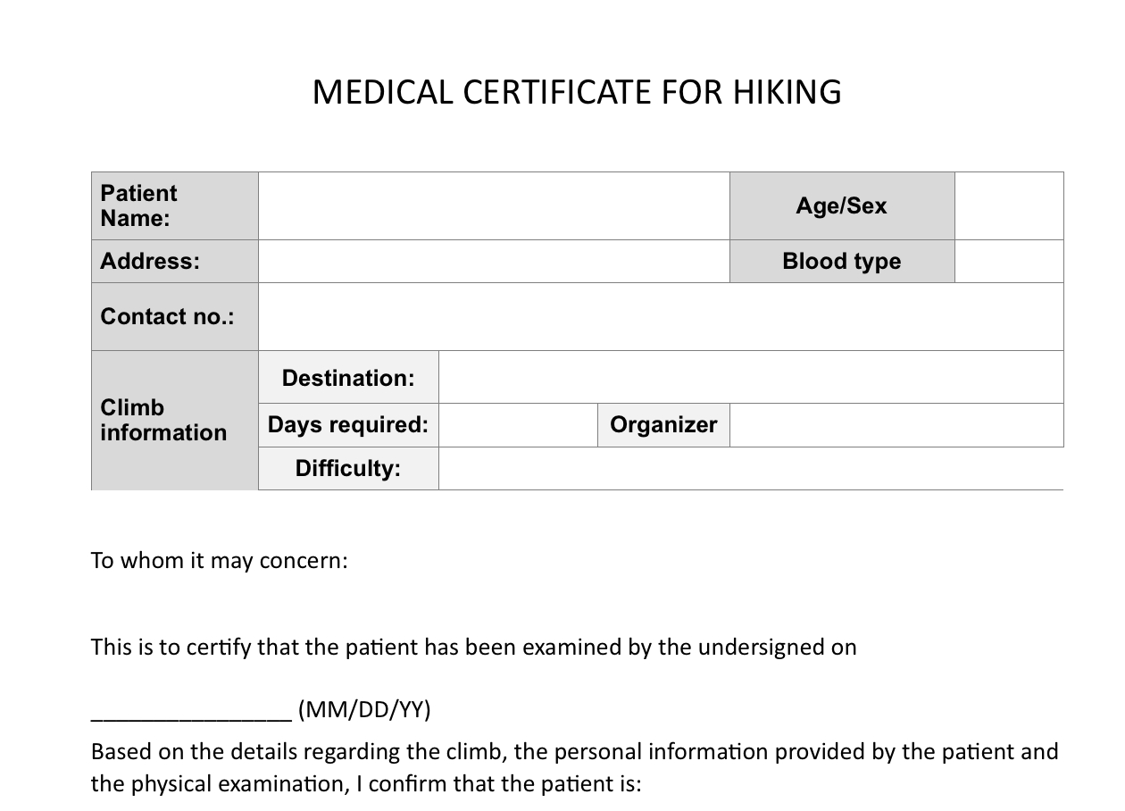 Climb Health: Sample Medical Certificate For Hiking – Pinoy Throughout Fake Medical Certificate Template Download