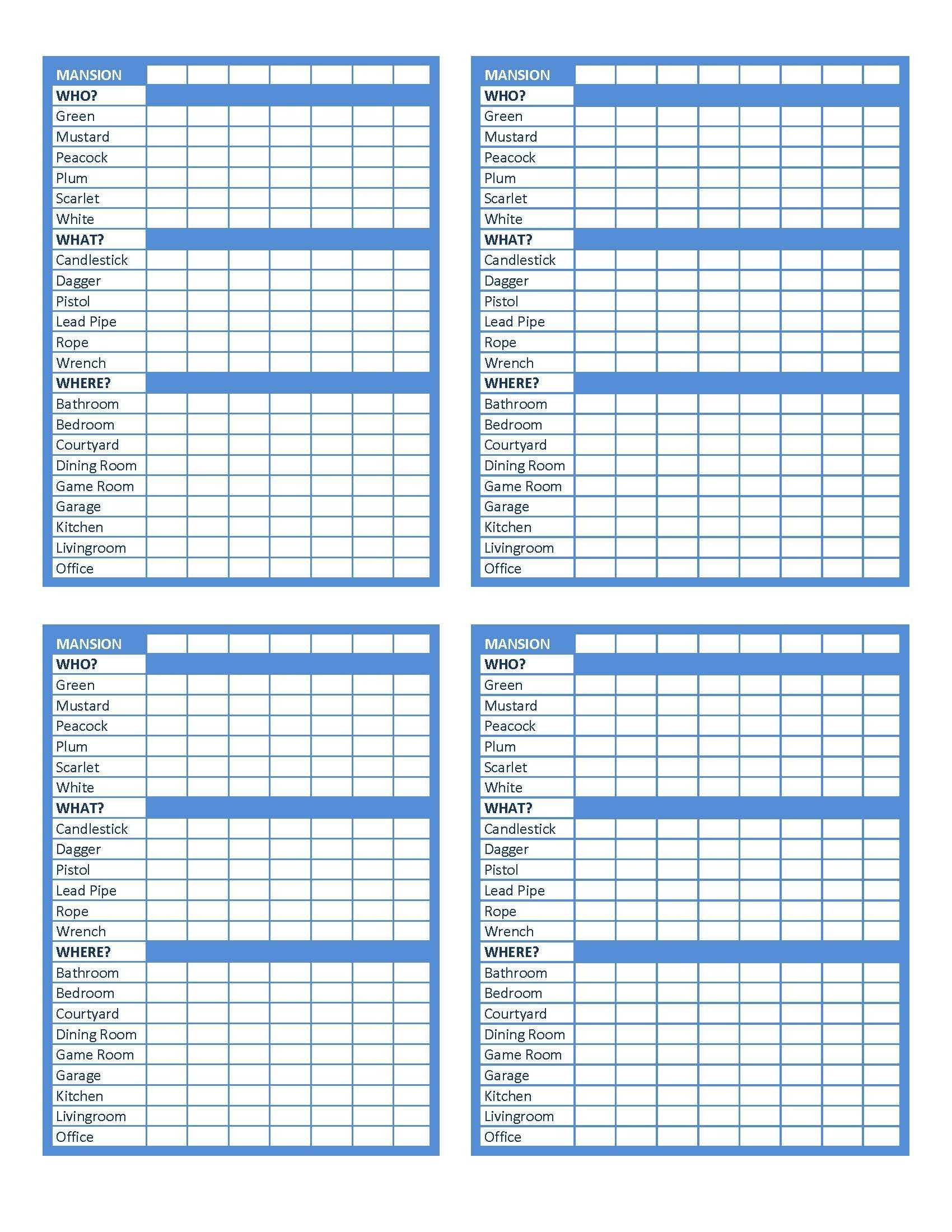 Clue Game Sheets — Mansion | Kids | Clue Board Game, Clue Throughout Clue Card Template