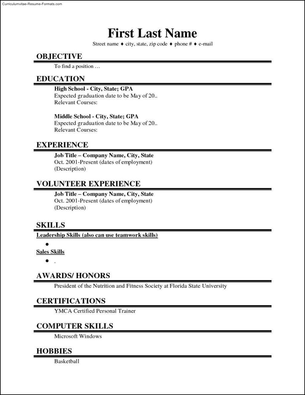 College Student Resume Template Microsoft Word Free Sample Within Free Basic Resume Templates Microsoft Word