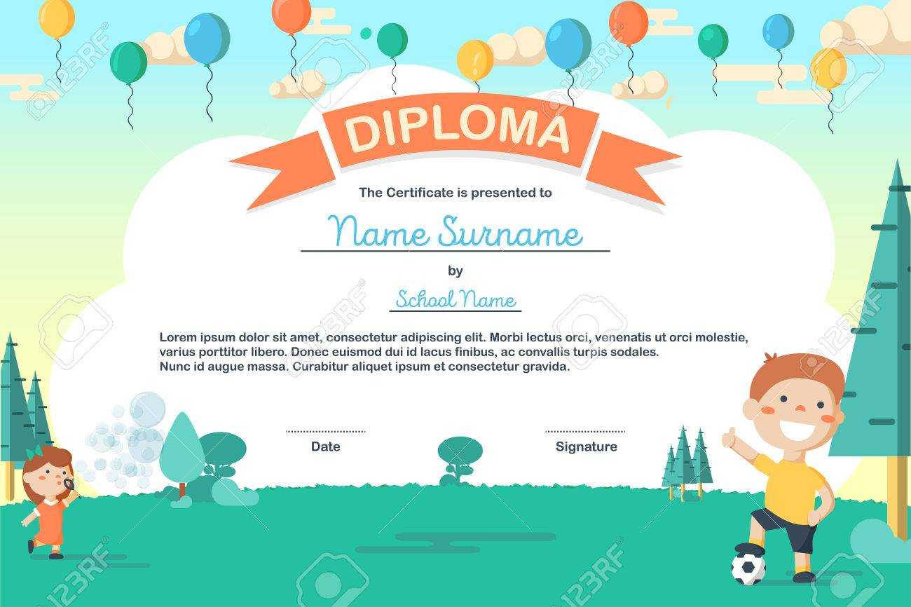 Colorful Kids Summer Camp Diploma Certificate Template In Cartoon.. For Summer Camp Certificate Template