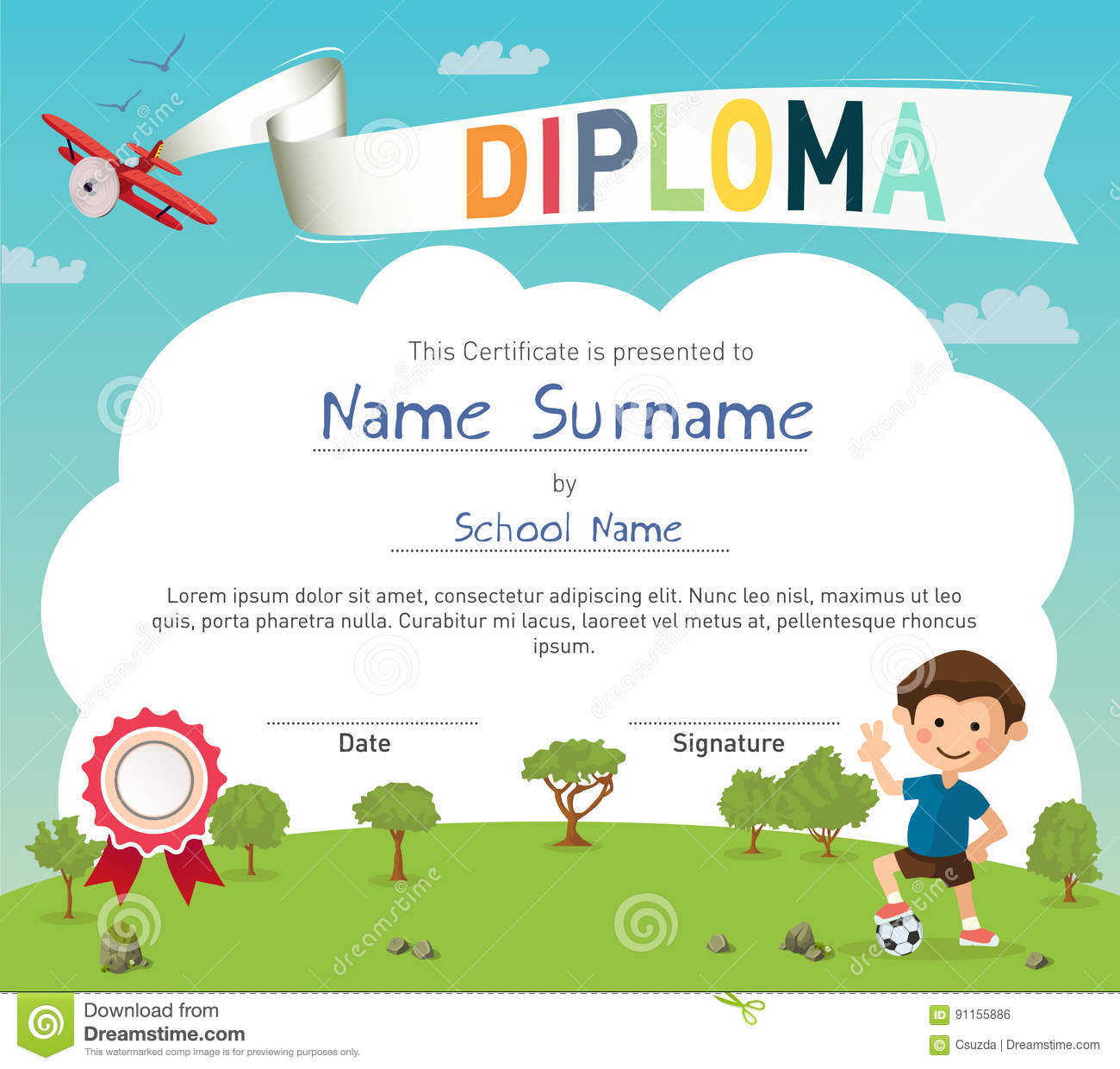 Colorful Kids Summer Camp Diploma Certificate Template Stock Regarding Summer Camp Certificate Template