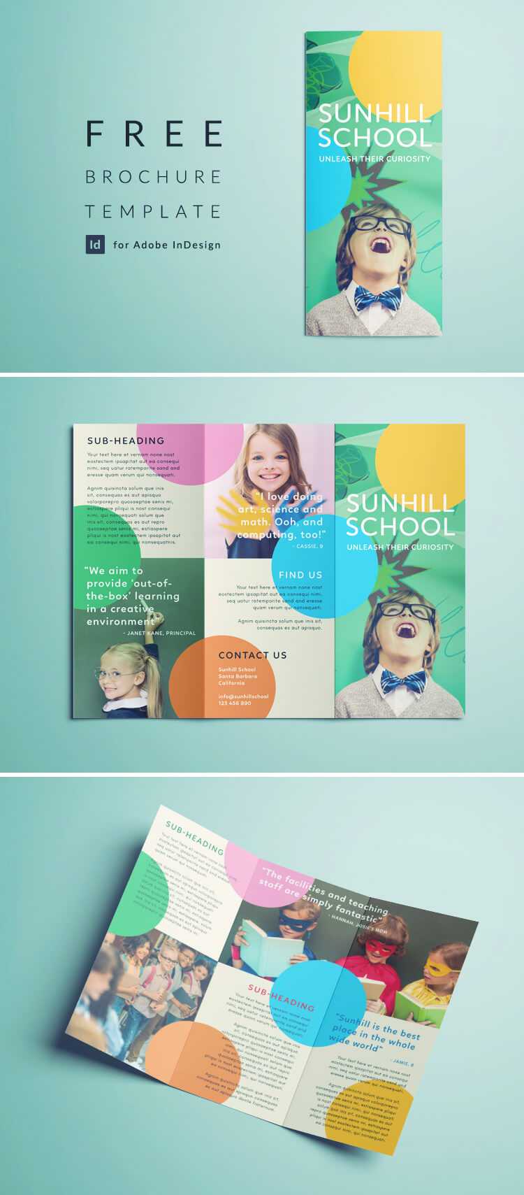 Colorful School Brochure – Tri Fold Template | Download Free Inside School Brochure Design Templates