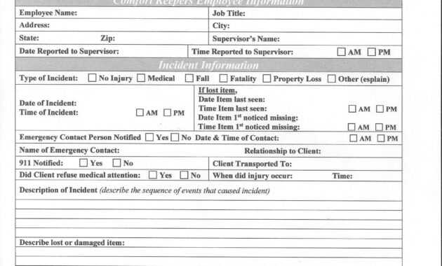 Customer Incident Report Form Template