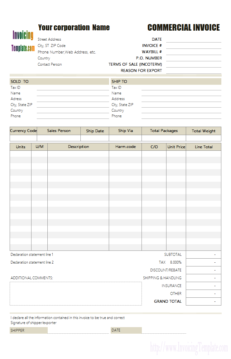 Commercial Invoice No Commercial Value Within Commercial Invoice Template Word Doc