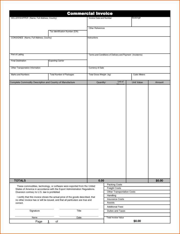commercial invoice template word