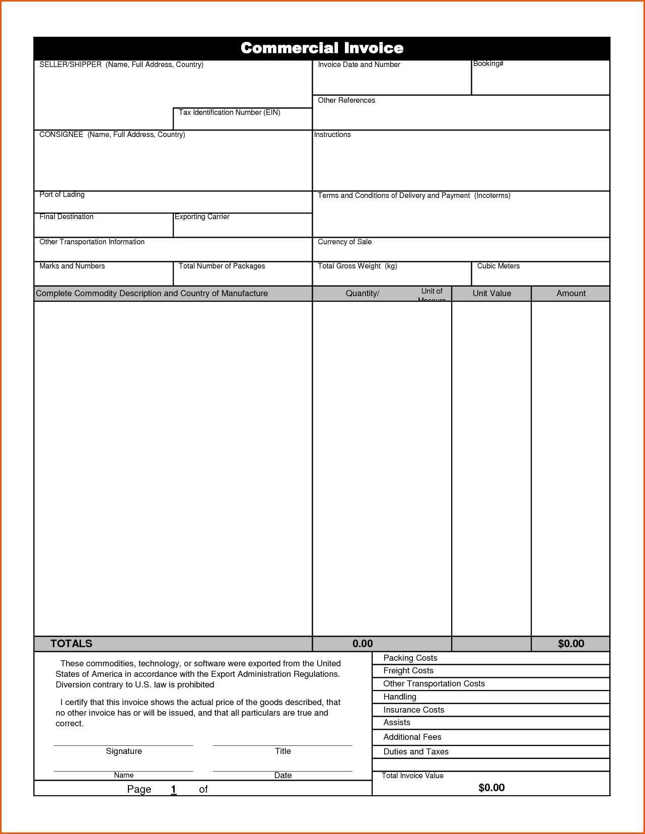 Commercial Invoice Template Word Doc Shipping Fedex With Throughout Commercial Invoice Template Word Doc