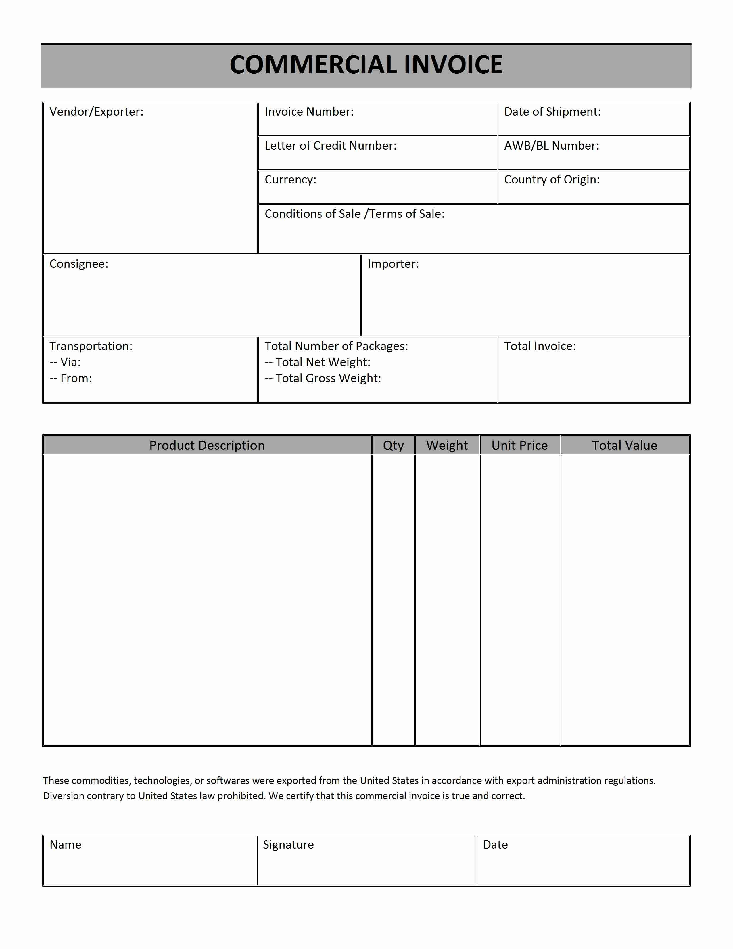 Commercial Invoice Word Templates Free Word Templates Ms Throughout Commercial Invoice Template Word Doc