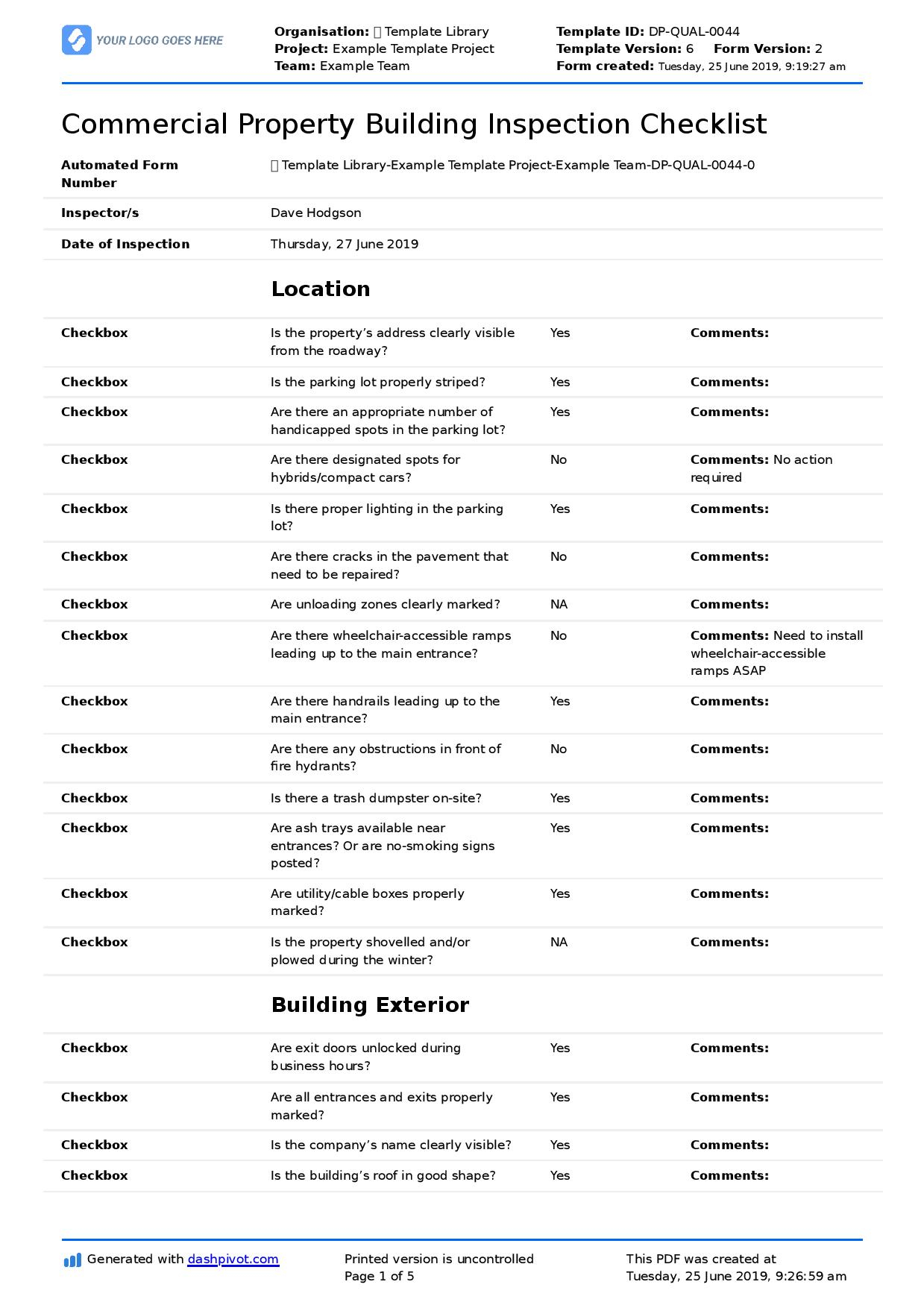 Commercial Property Inspection Checklist Template (Use It Intended For Property Management Inspection Report Template