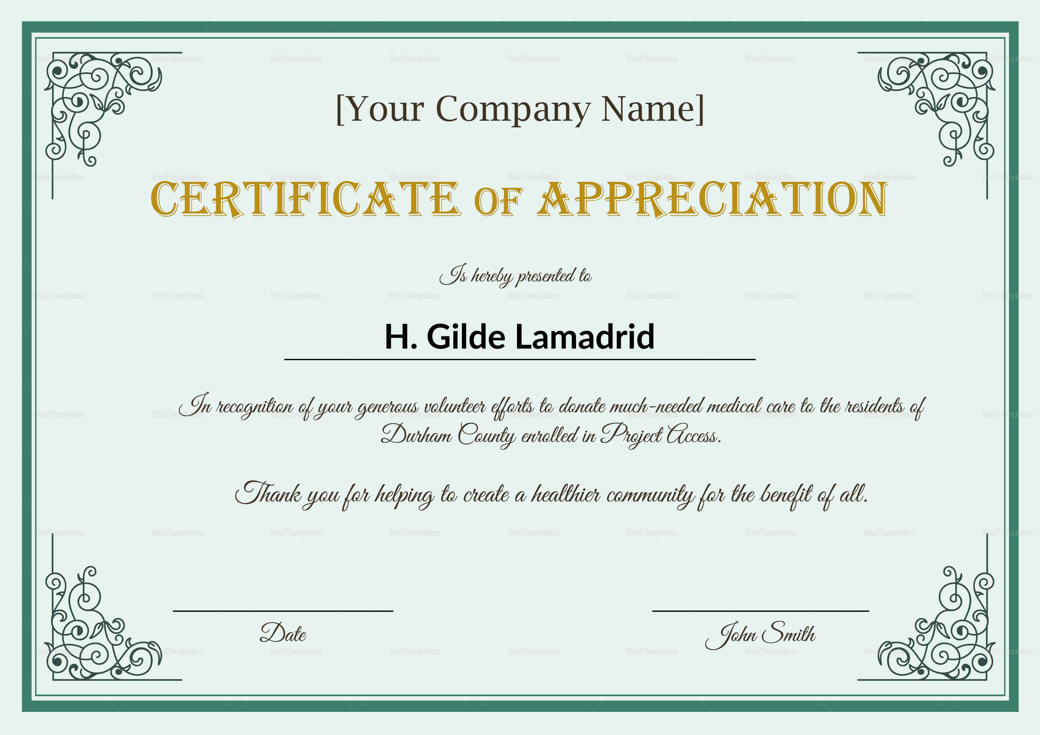 Company Employee Appreciation Certificate Template Pertaining To In Appreciation Certificate Templates