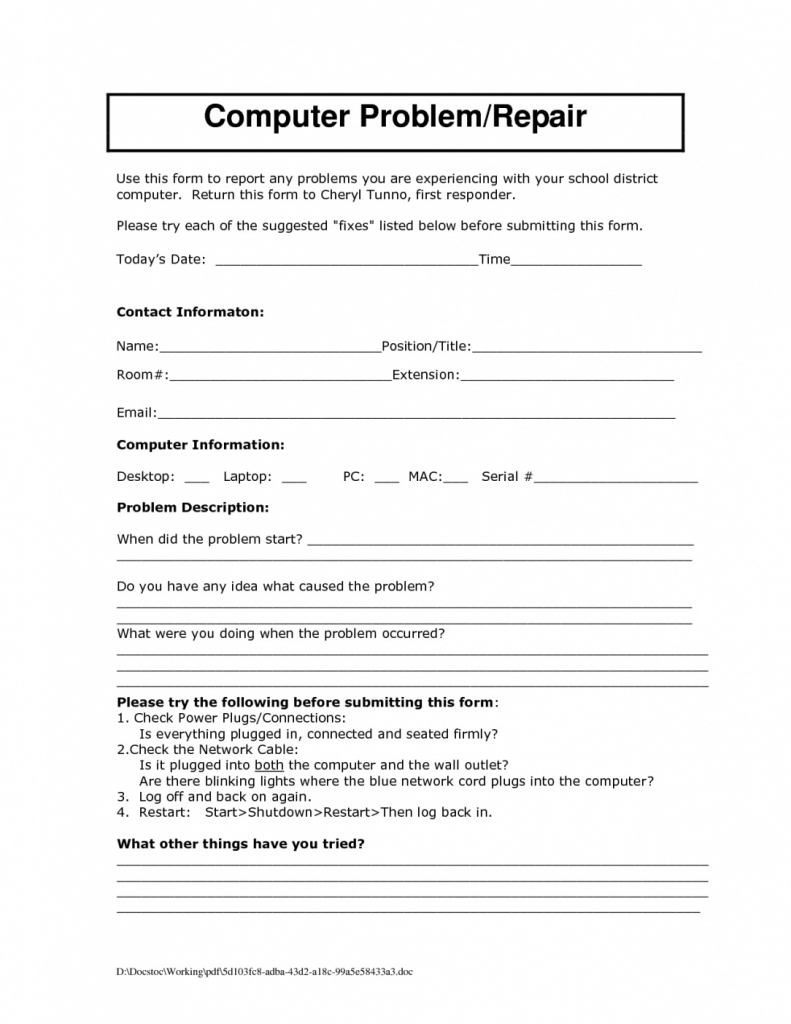 Computer Repair Report Template | Free Download Template Design Regarding Computer Maintenance Report Template