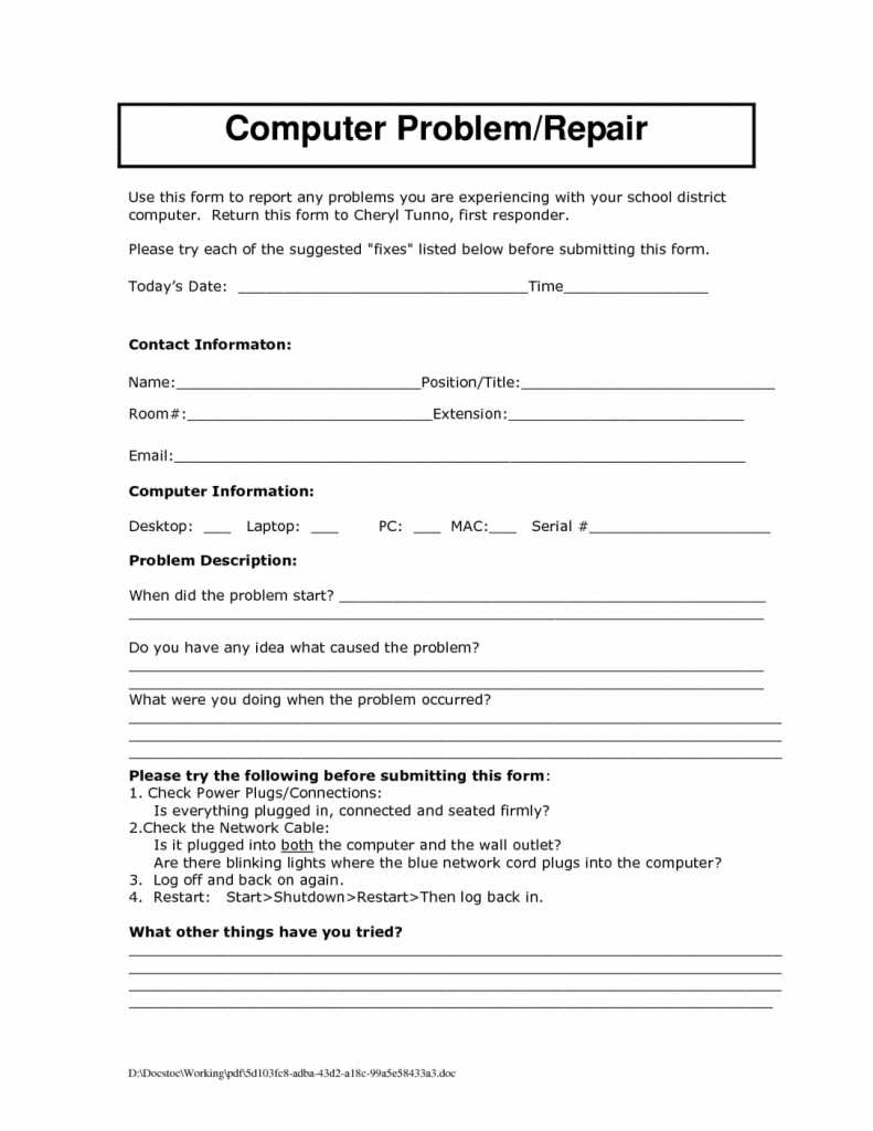 Computer Repair Report Template | Free Download Template Design Regarding Computer Maintenance Report Template