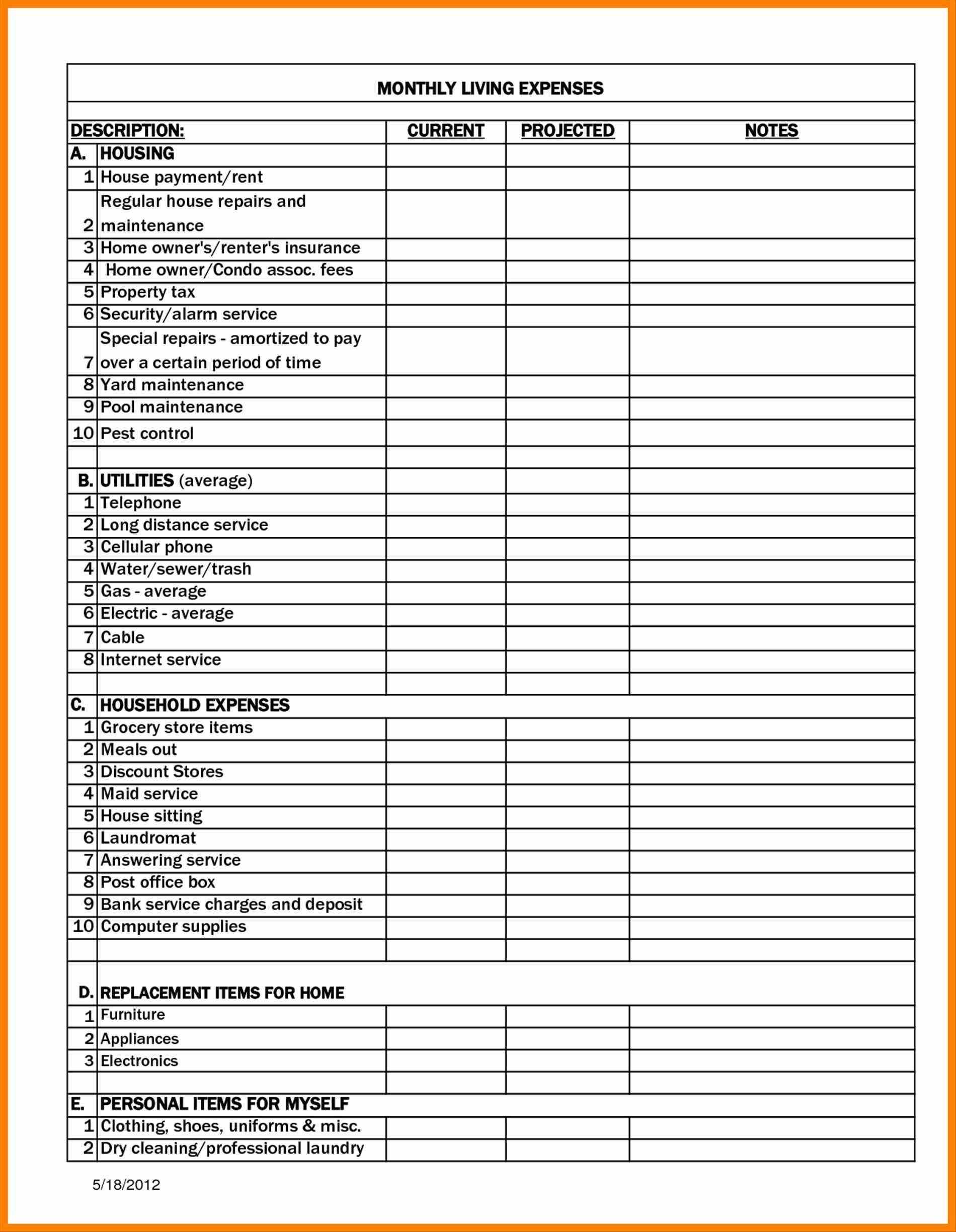 Condo Expenses Spreadsheet Personal Monthly Expense Report With Regard To Cleaning Report Template