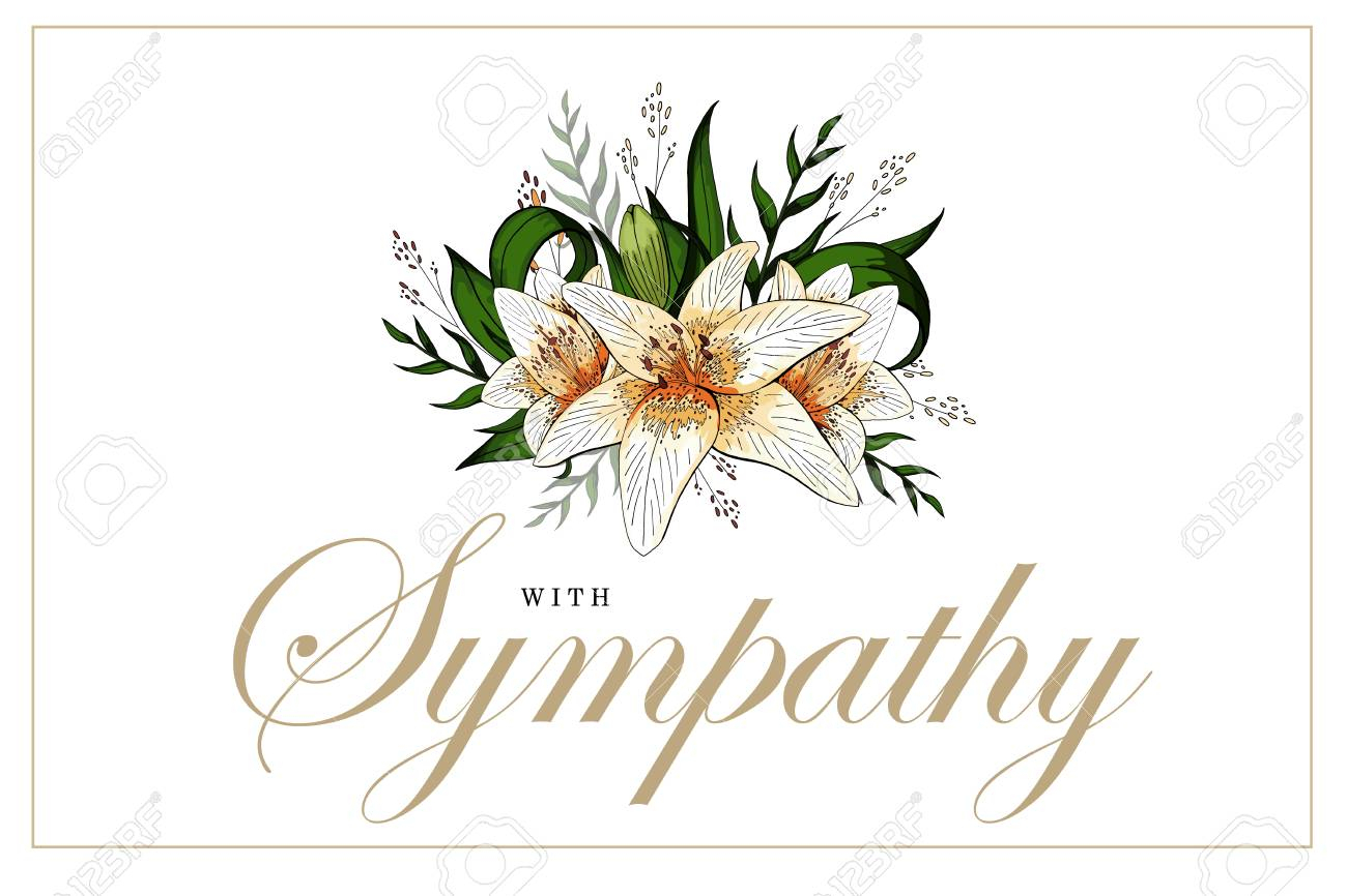 Condolences Sympathy Card Floral Lily Bouquet And Lettering Inside Sympathy Card Template
