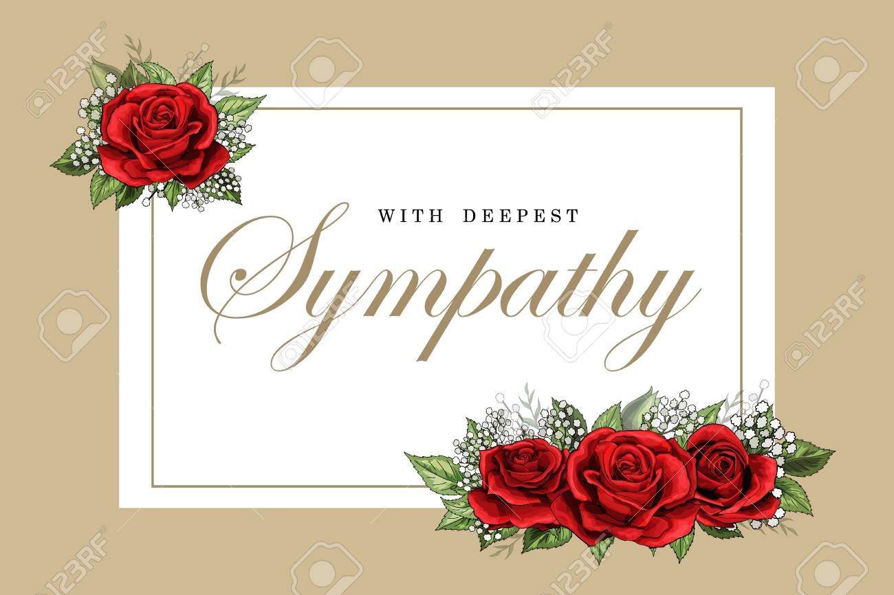 Condolences Sympathy Card Floral Red Roses Bouquet And Lettering Throughout Sympathy Card Template