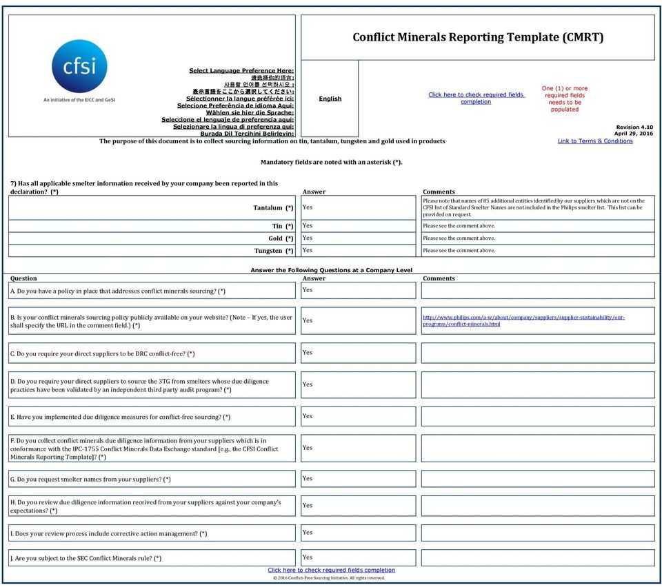 Conflict Minerals Reporting Template (Cmrt) – Pdf With Conflict Minerals Reporting Template