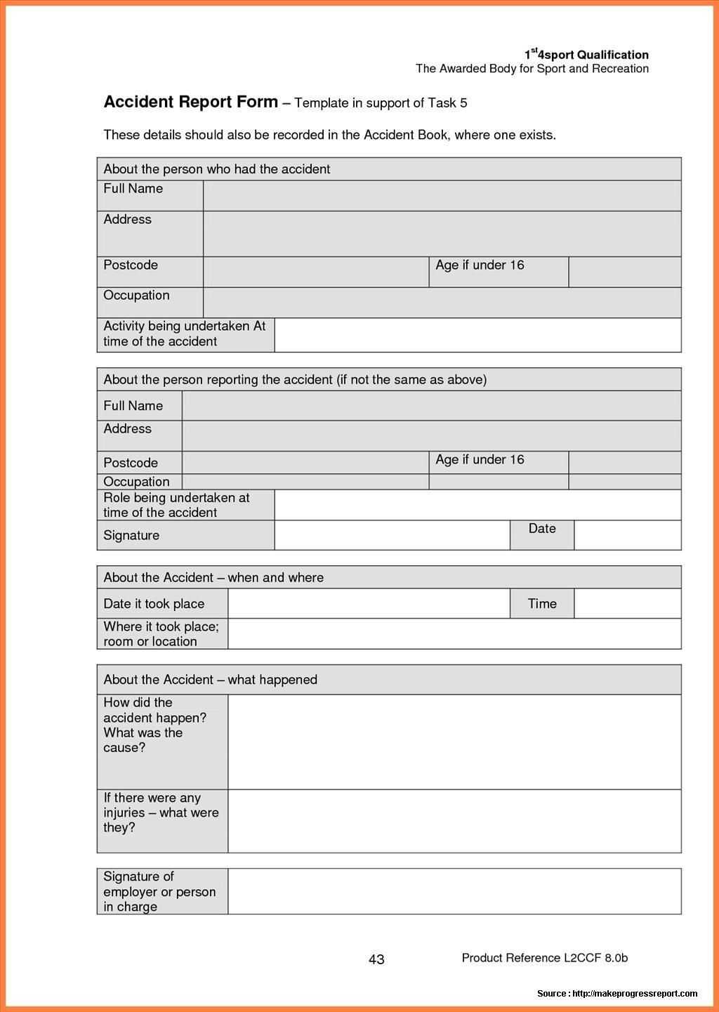 Construction Accident Report Form Sample | Work | Report For Ncr Report Template