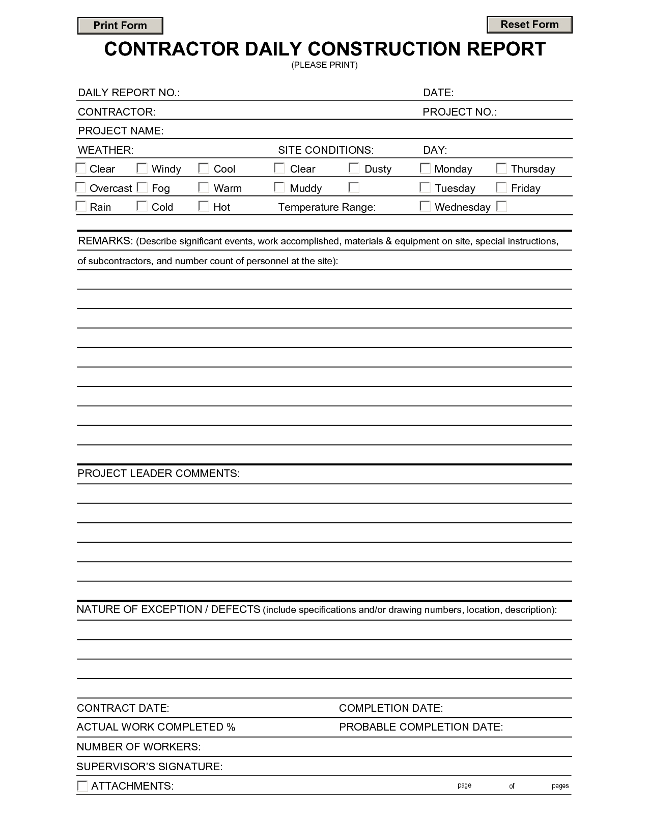 Construction Daily Report Template | Contractors | Report In Equipment Fault Report Template