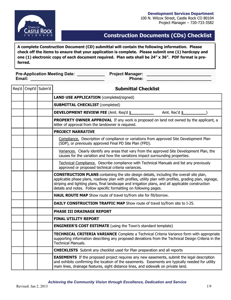Construction Documents (Cds) Checklist For Drainage Report Template