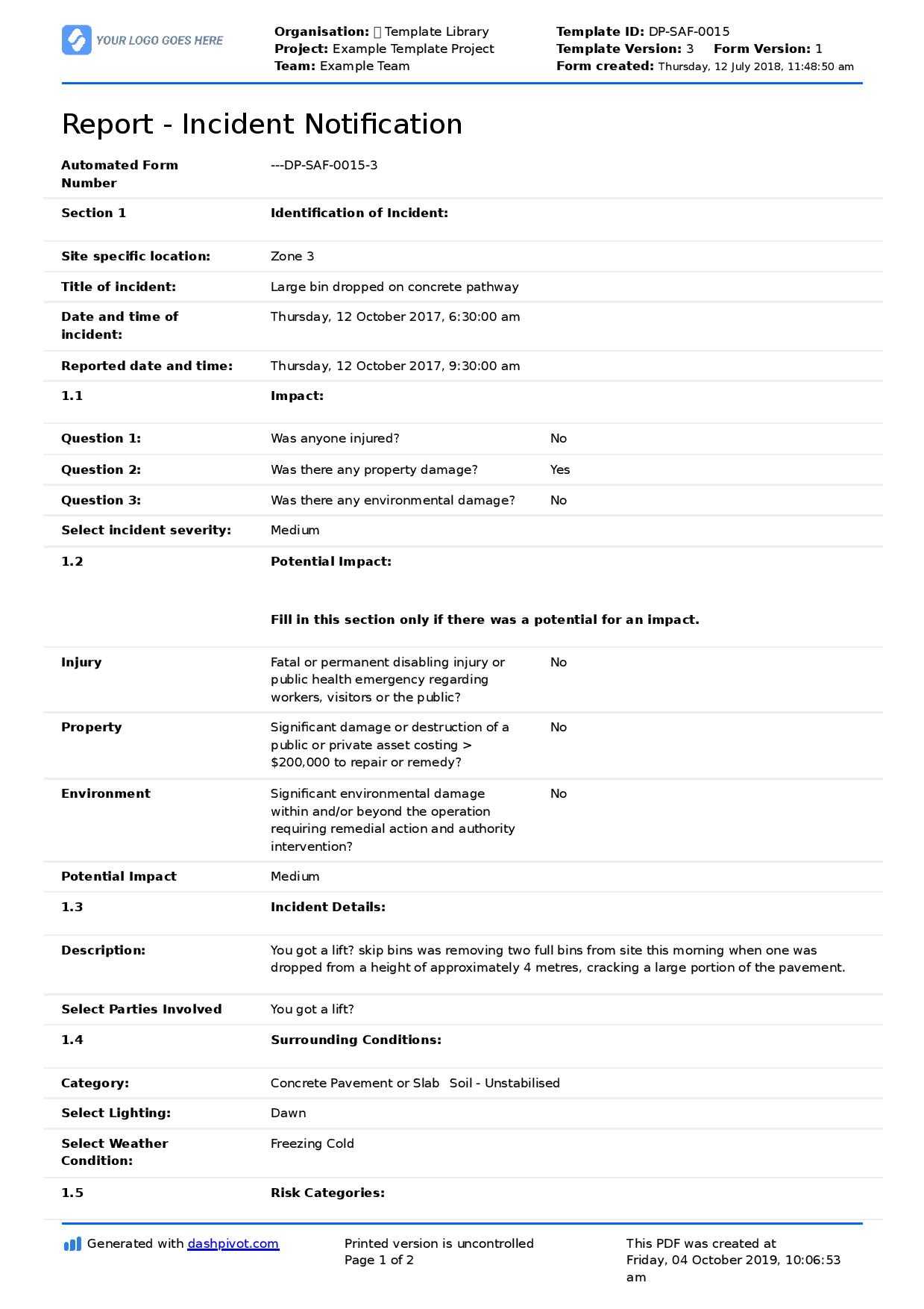 Construction Incident Report Template (Free & Editable Form) Intended For Construction Accident Report Template