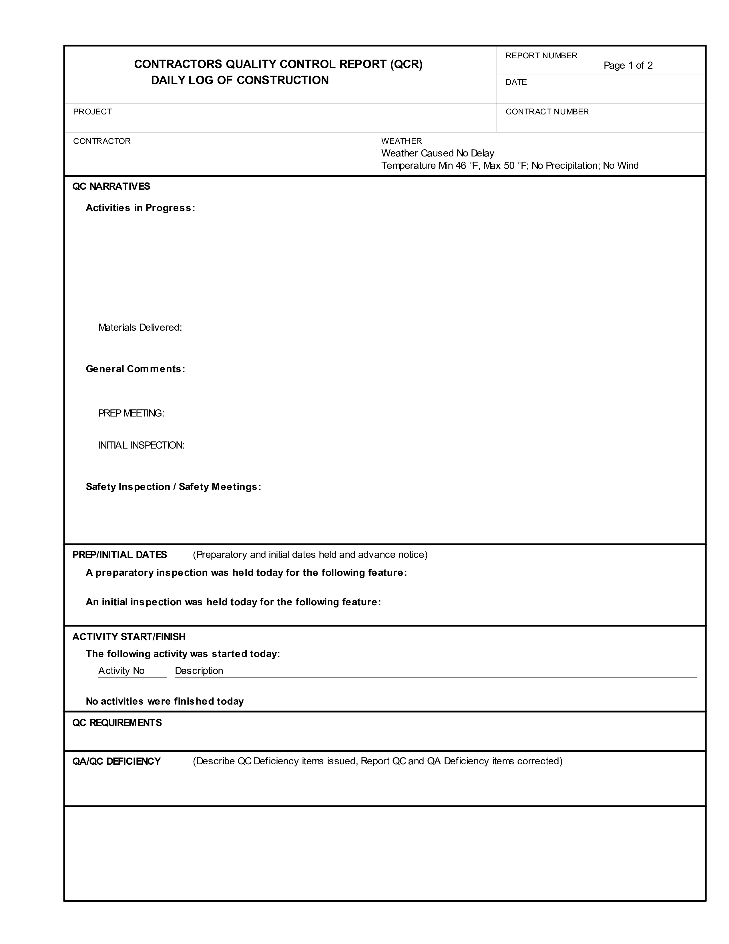 Construction Quality Sample | Templates At Intended For Construction Deficiency Report Template