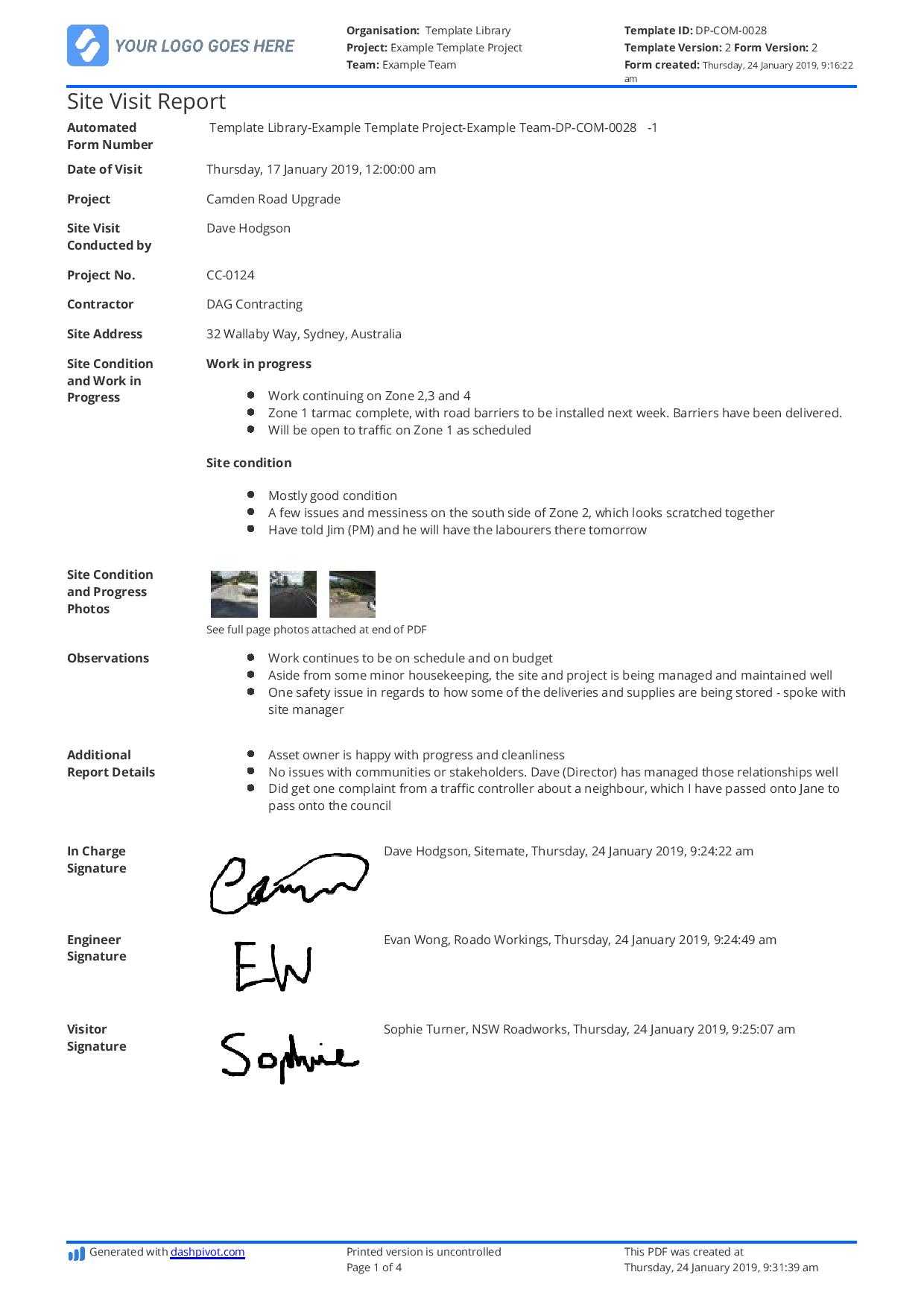 Construction Site Visit Report Template And Sample [Free To Use] For Project Report Template Latex