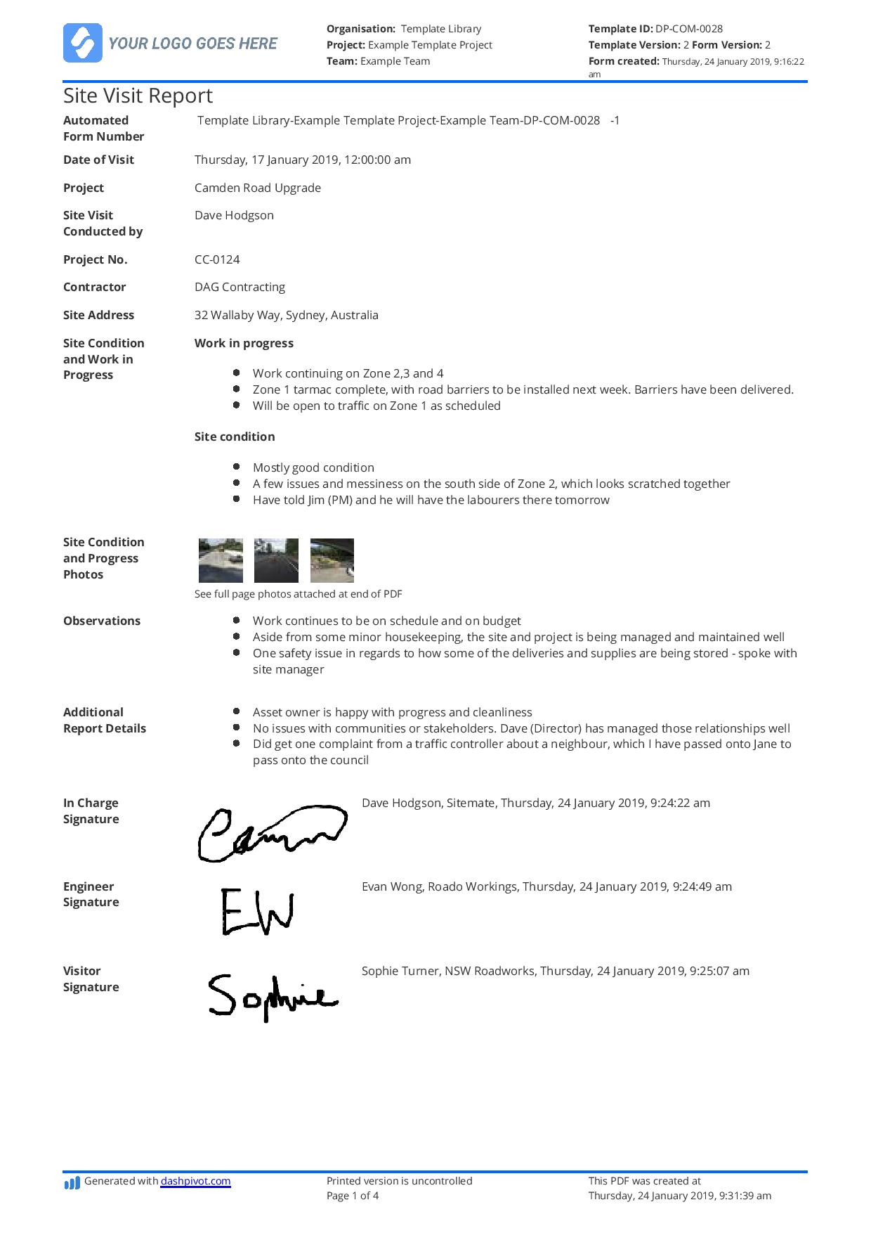 Construction Site Visit Report Template And Sample [Free To Use] Intended For Customer Visit Report Format Templates