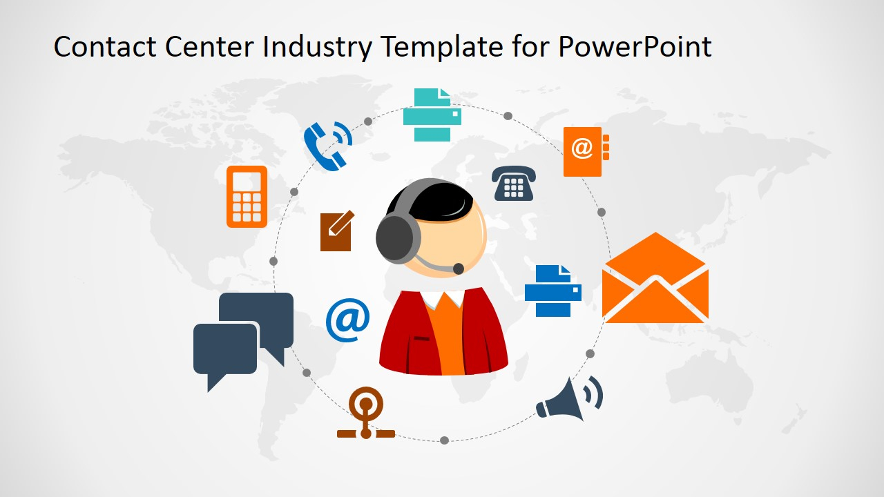 Contact Center Industry Powerpoint Template In Powerpoint Templates For Communication Presentation