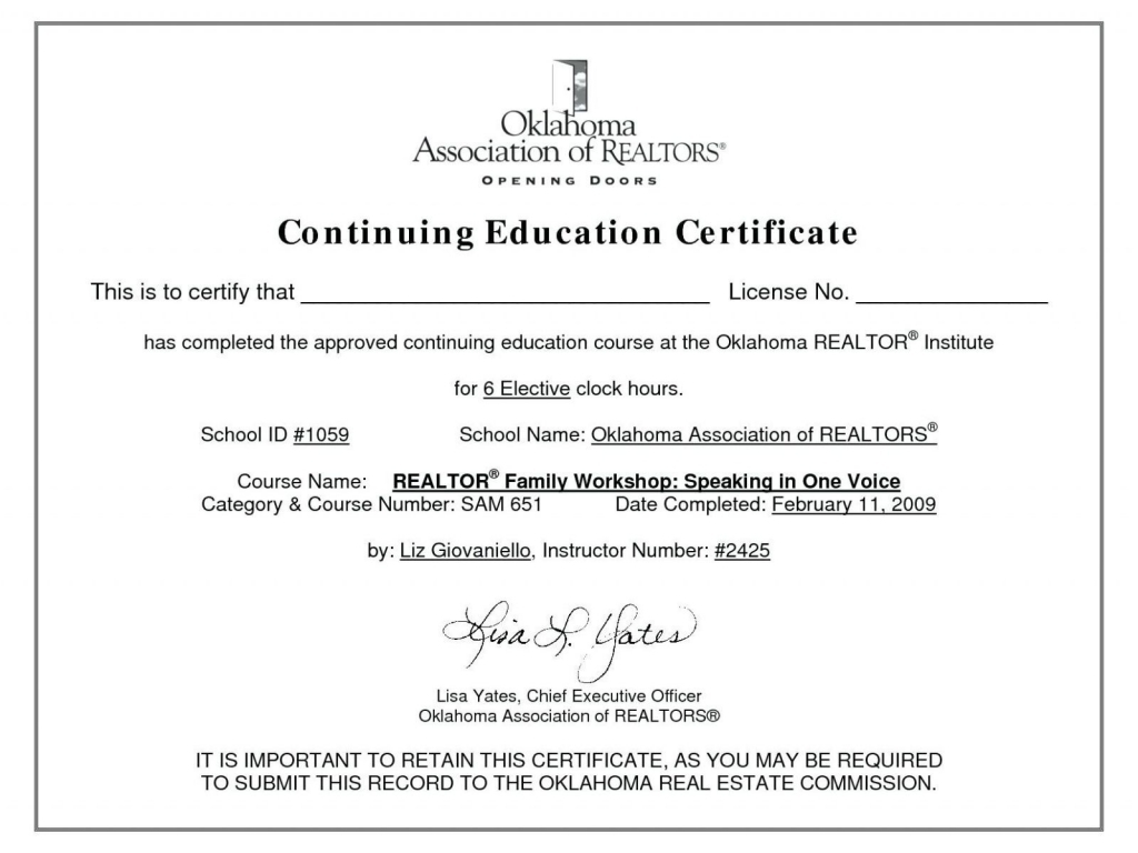 Continuing Education Certificate Template | Free Download With Continuing Education Certificate Template