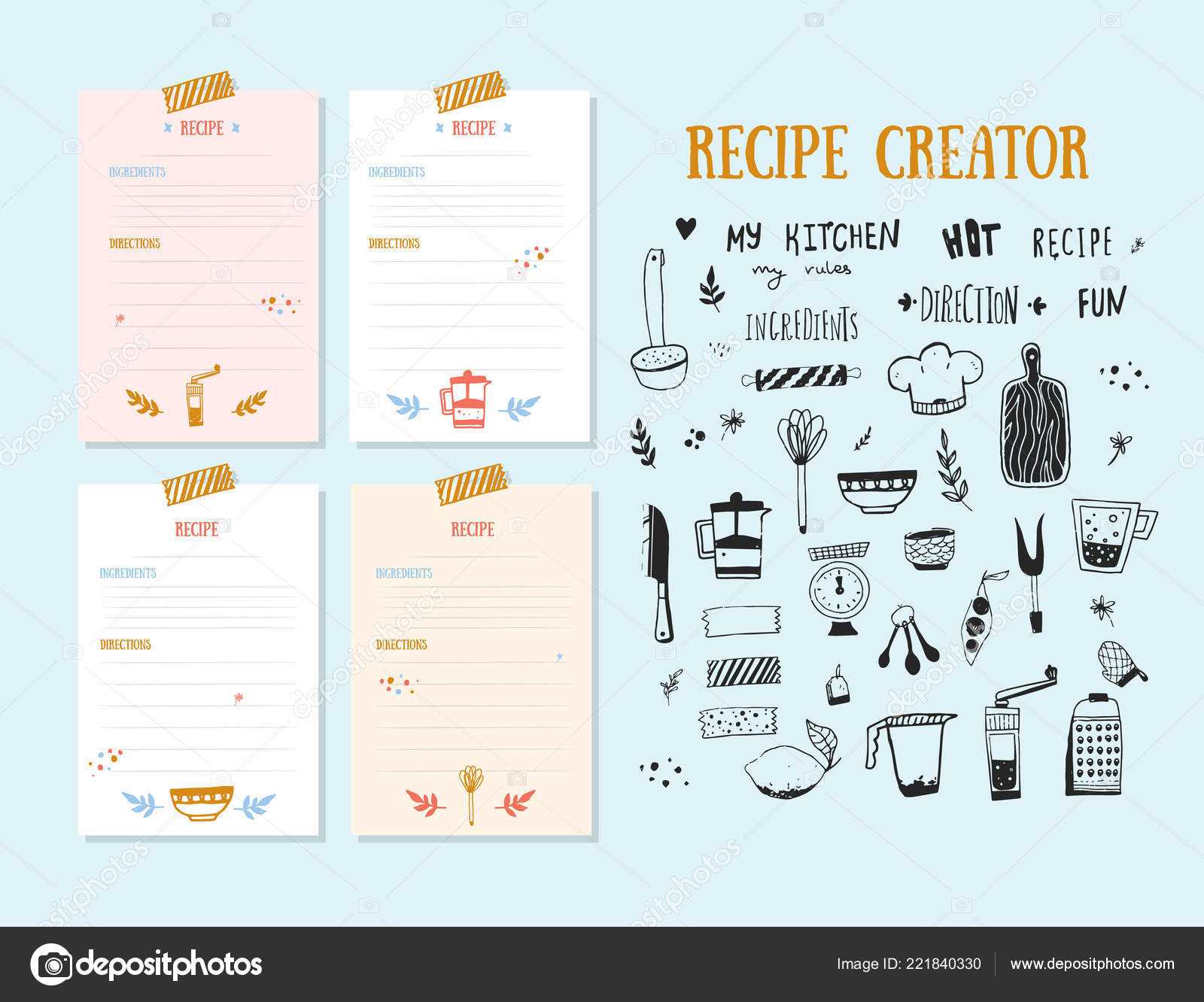 Cookbook Design Template | Modern Recipe Card Template Set For Recipe Card Design Template