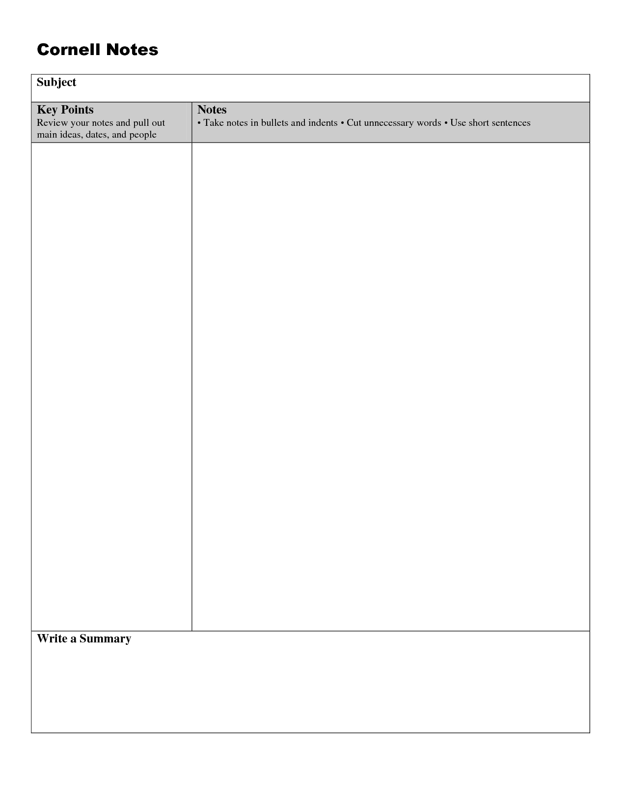 Cornell Note Taking Template Word | Classroom Helpers Regarding Cornell Note Template Word