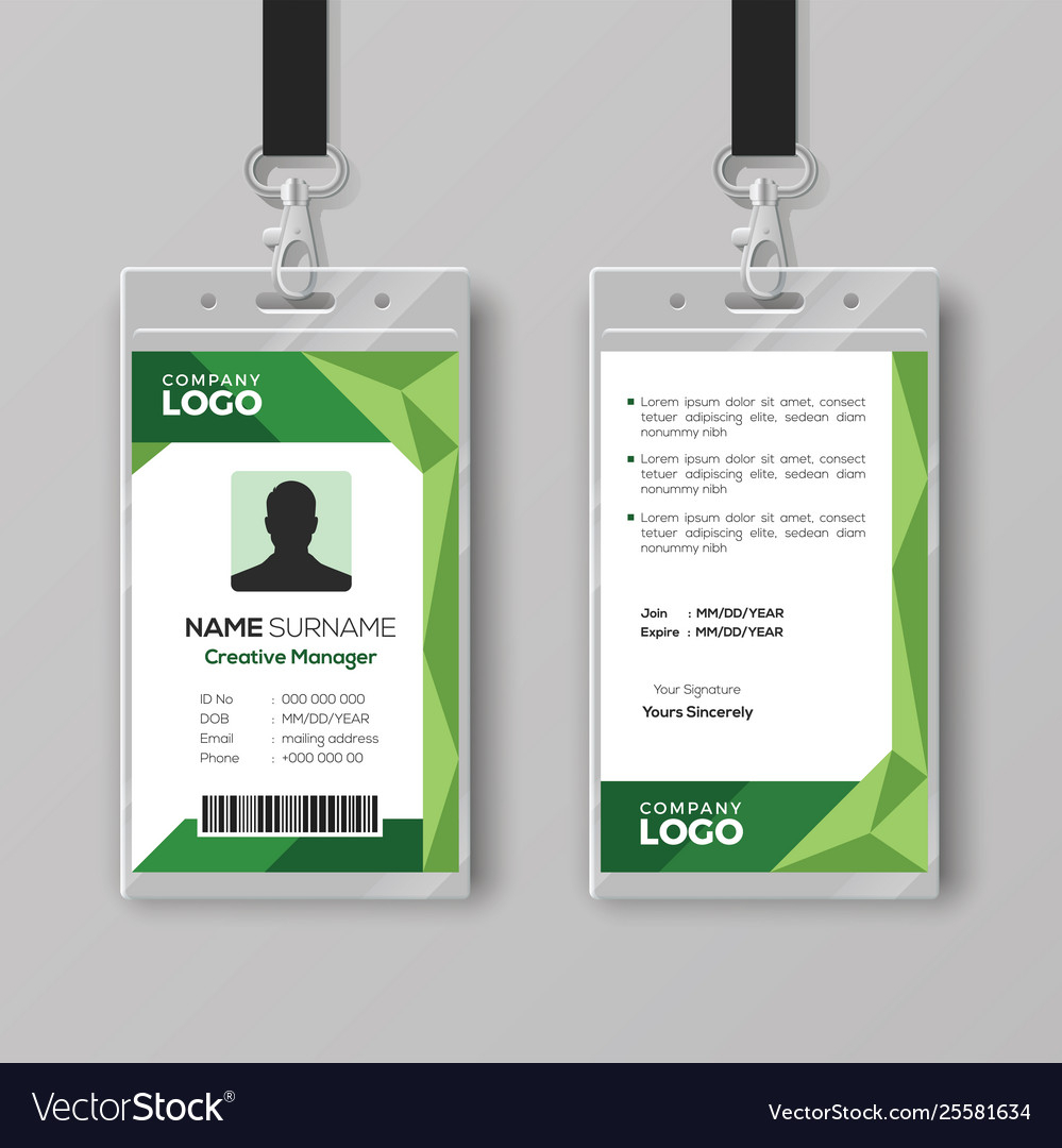 Corporate Id Card Template With Abstract Green With Regard To Work Id Card Template