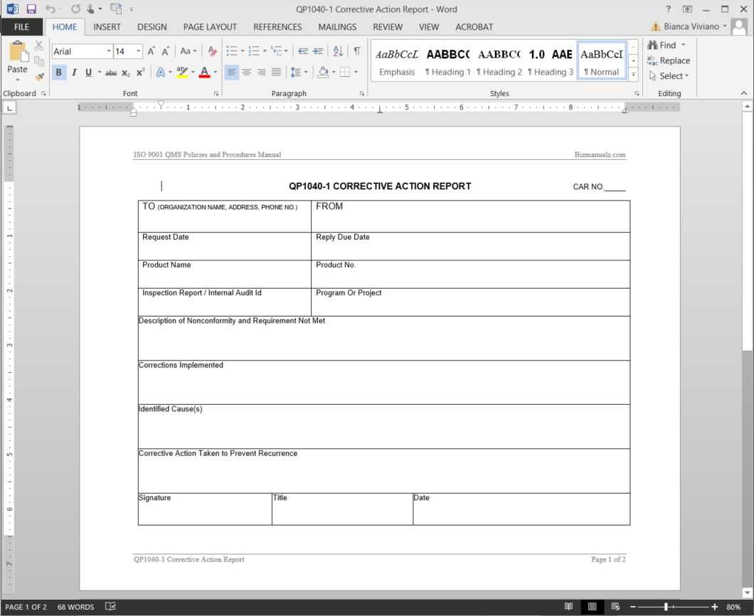 Corrective Action Report Iso Template | Qp1040 1 Throughout Non Conformance Report Form Template