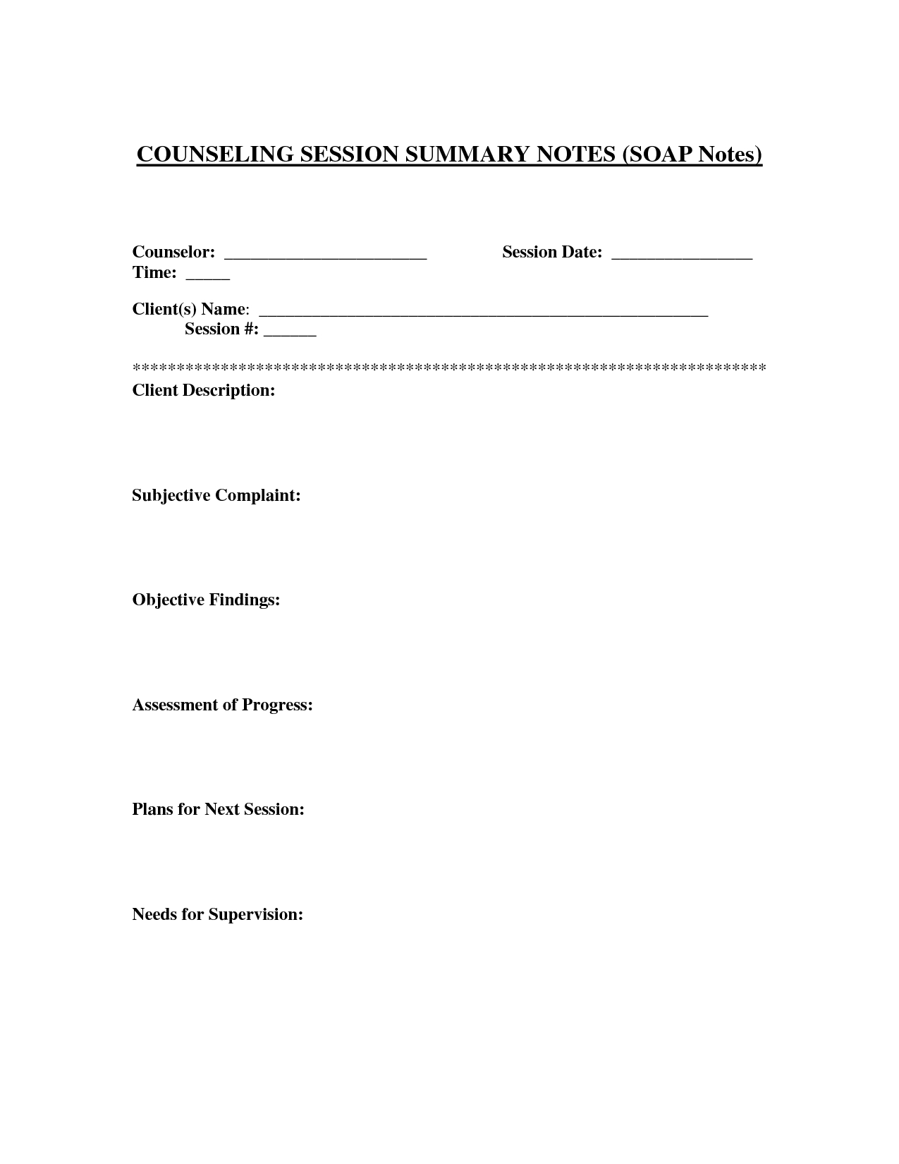 Counseling Session Notes Template | Soap Note, Treatment Intended For Soap Note Template Word